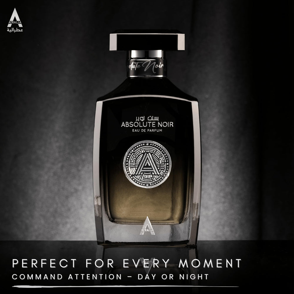 Atralia Absolute Noir: frasco con acabado elegante para regalos especiales.