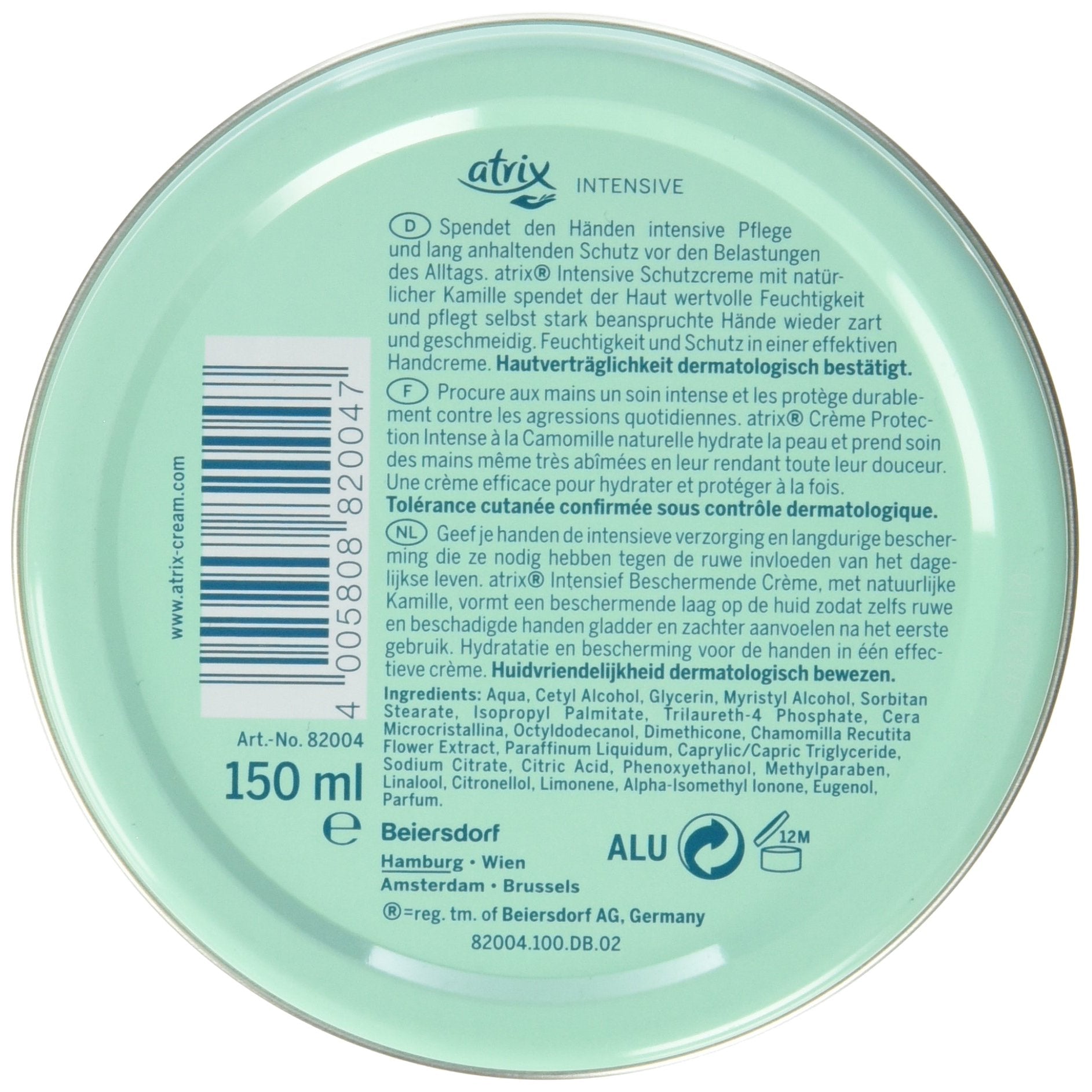 Atrix crema de manos Camomila, textura cremosa que se absorbe rápido y suaviza.