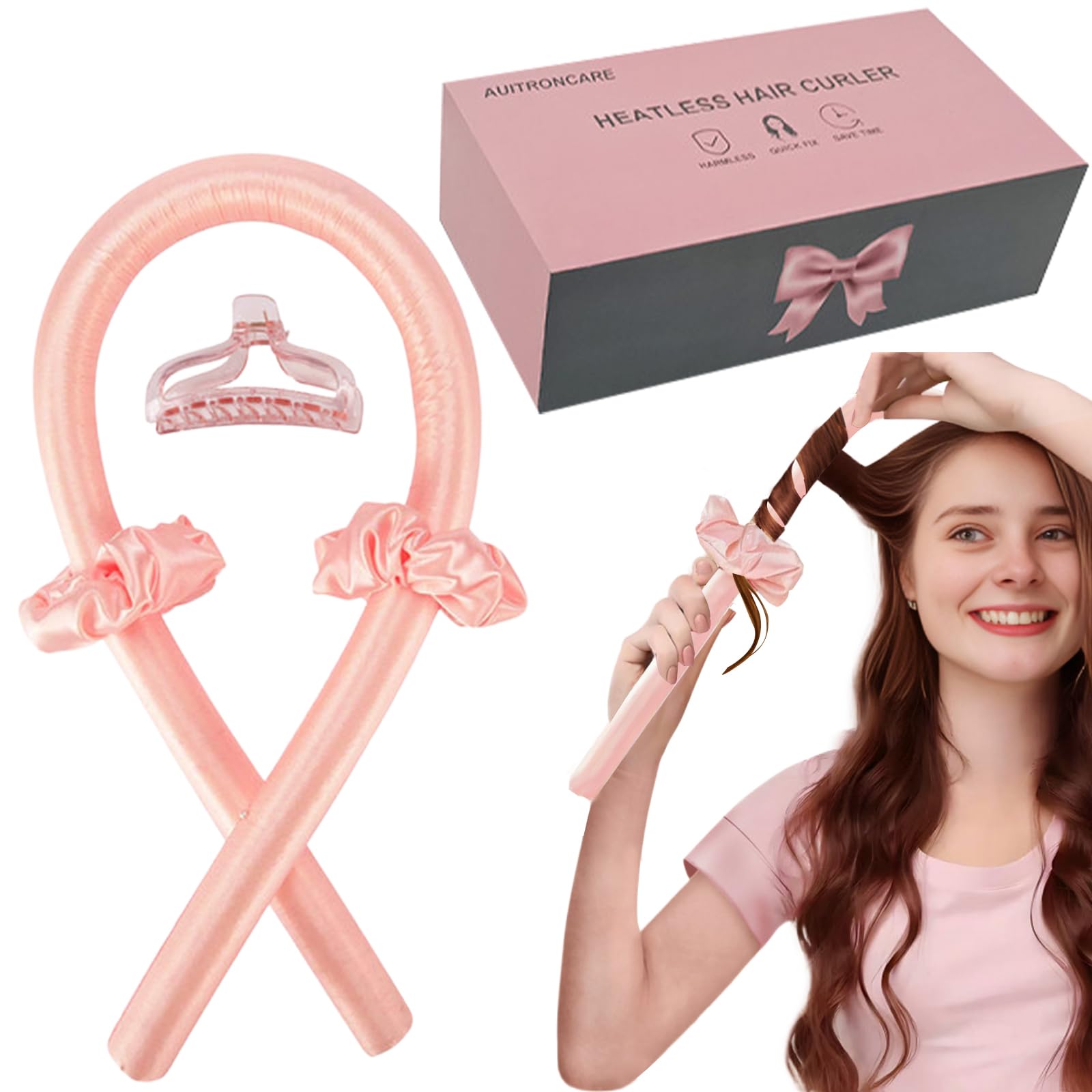 AUITRONCARE bigudíes sin calor rosa para rizos suaves y naturales