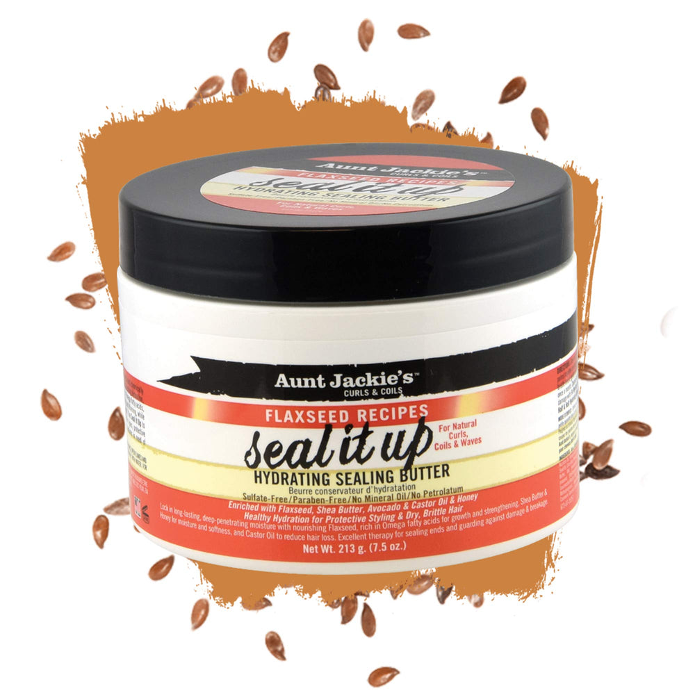 Aunt Jackie's Seal It Up muestra textura hidratante para cuidado diario.