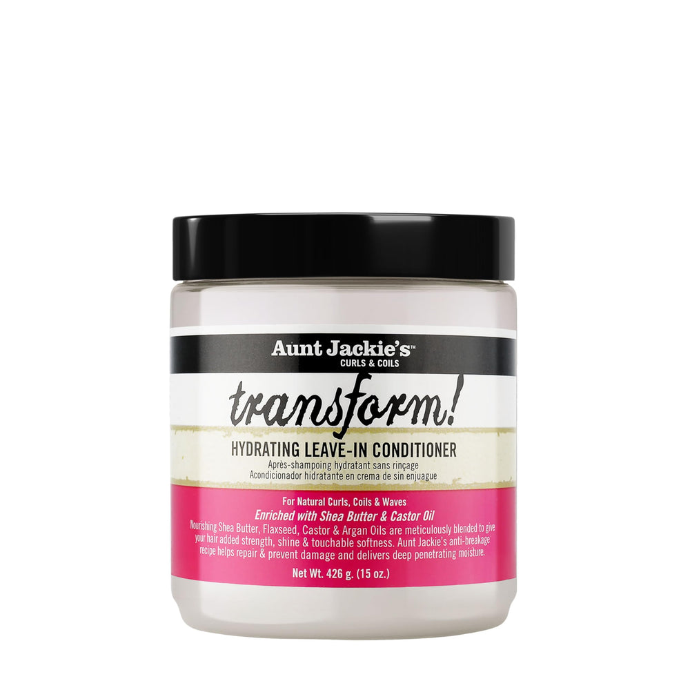Aunt Jackie's Transform crema hidratante sin enjuague en frasco de 15 onzas para cabello suave