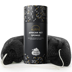 Esponja de red africana AURAE Kaya Black, exfoliante suave para uso diario.