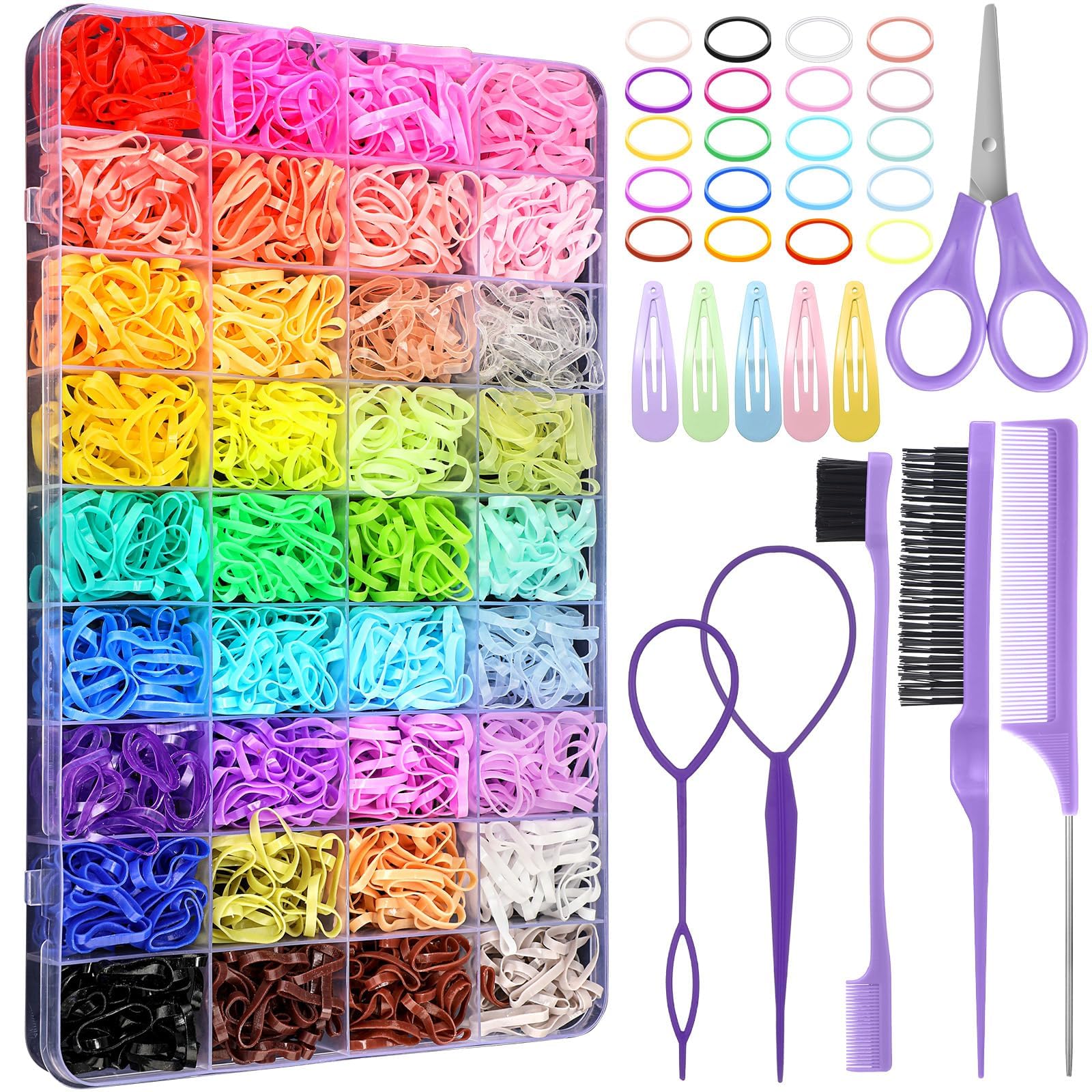 Auroray gomas para cabello 36 colores en caja transparente para peinados coloridos