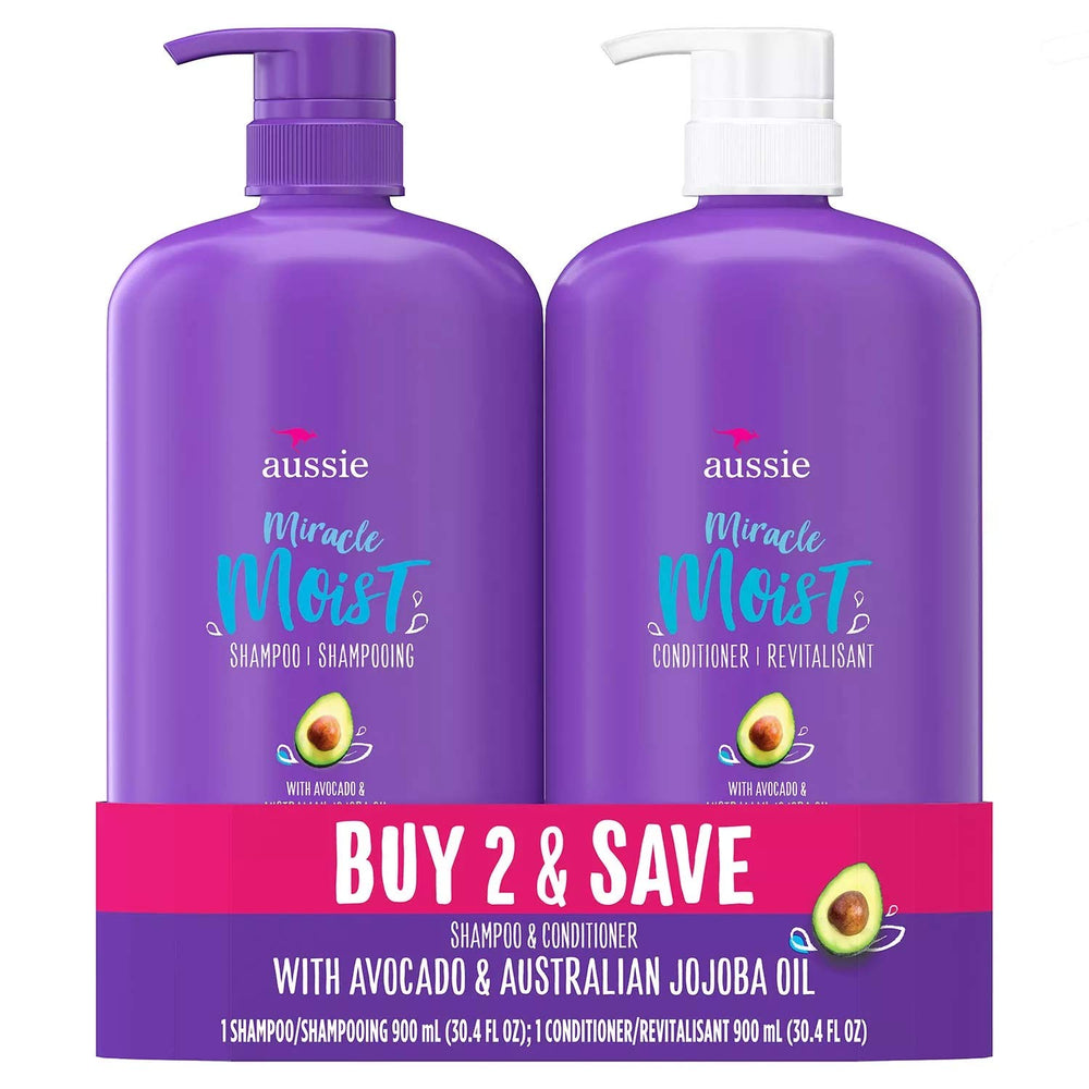 Aussie Miracle Moist champú botella: hidrata intensamente el cabello.