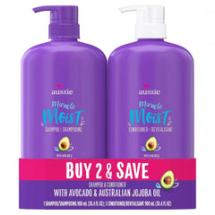 Aussie Miracle Moist champú botella: hidrata intensamente el cabello.