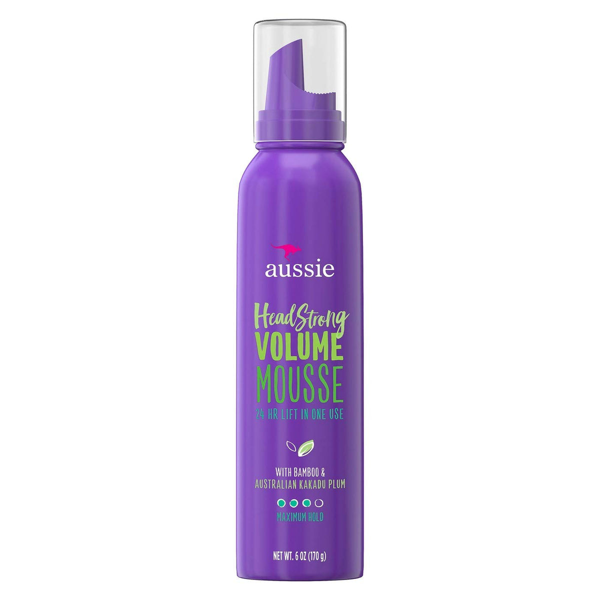 Aussie Mousse Head Strong: botella de mousse con volumen duradero y fijación.