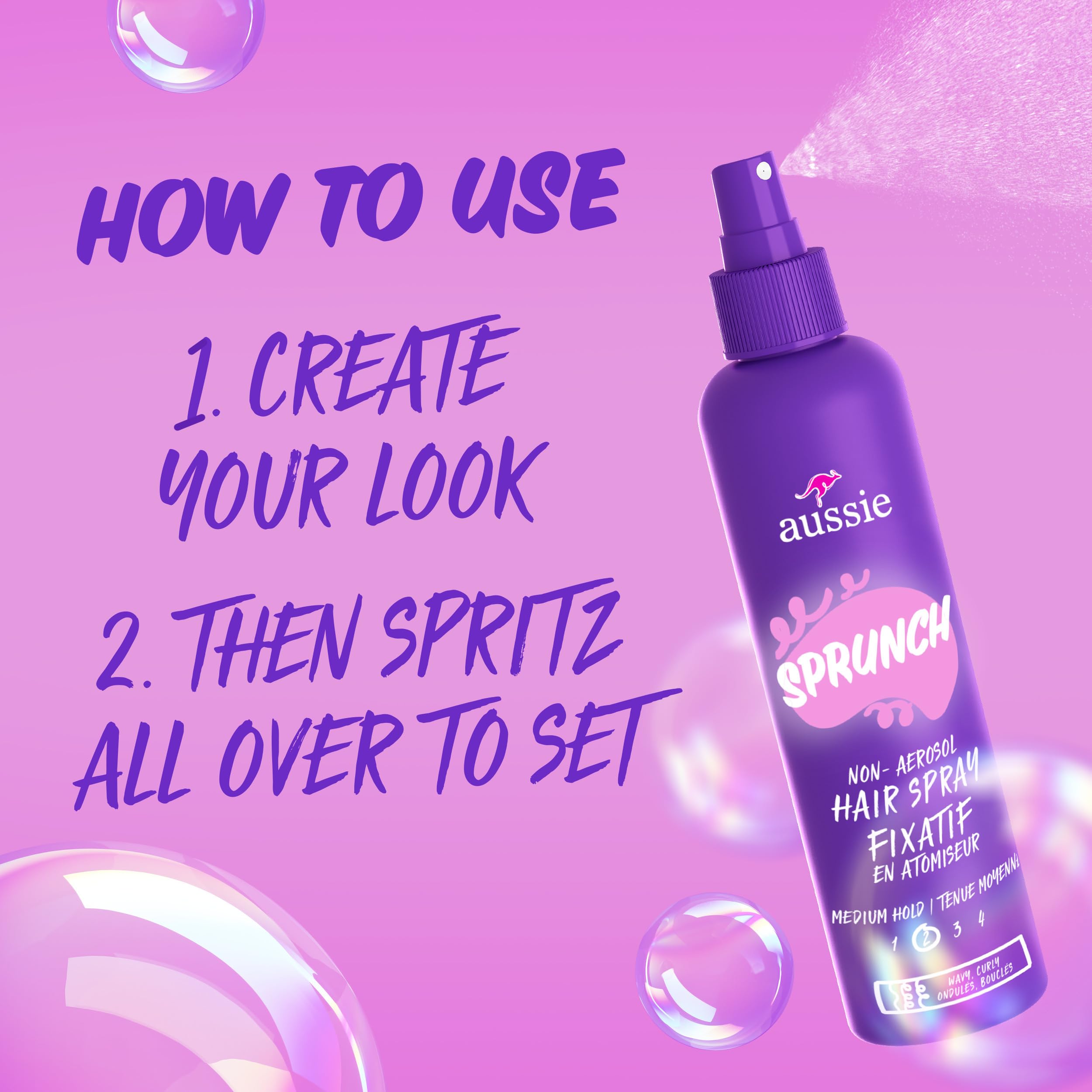 Aussie Sprunch pack-3-bottles shot emphasizes convenient triple-pack for routines.