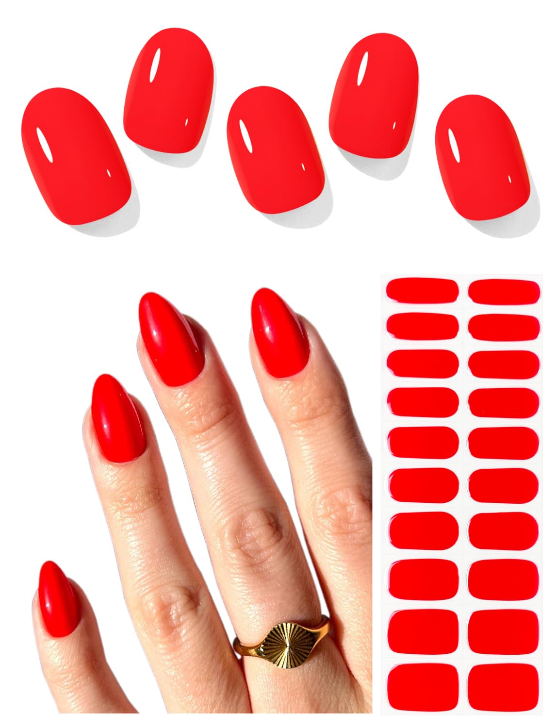 AutyaMee gel tiras semicuradas con acabado brillo rojo para look de verano.