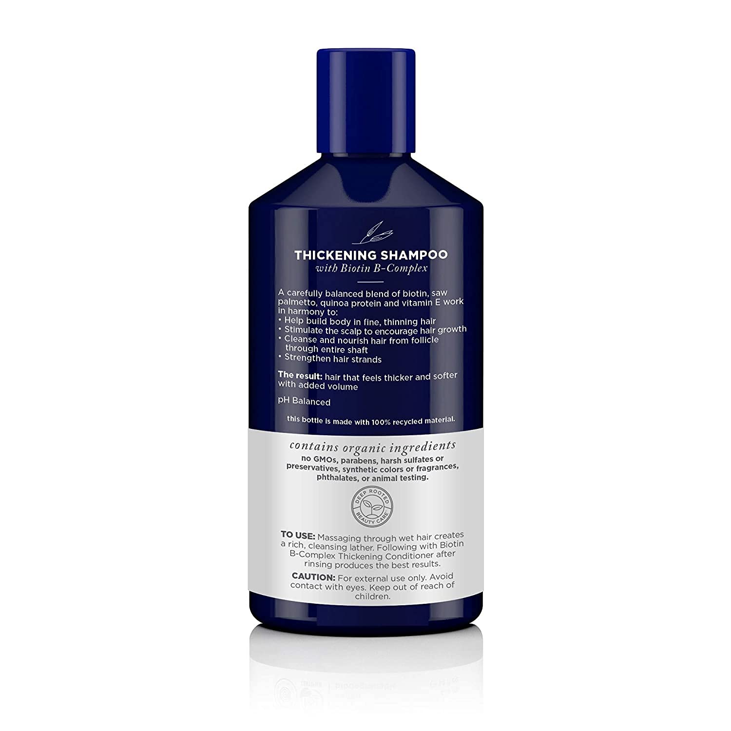 Avalon Organics Champú Engrosador con Biotina y B-Complejo, lista de ingredientes para cuidado capilar.