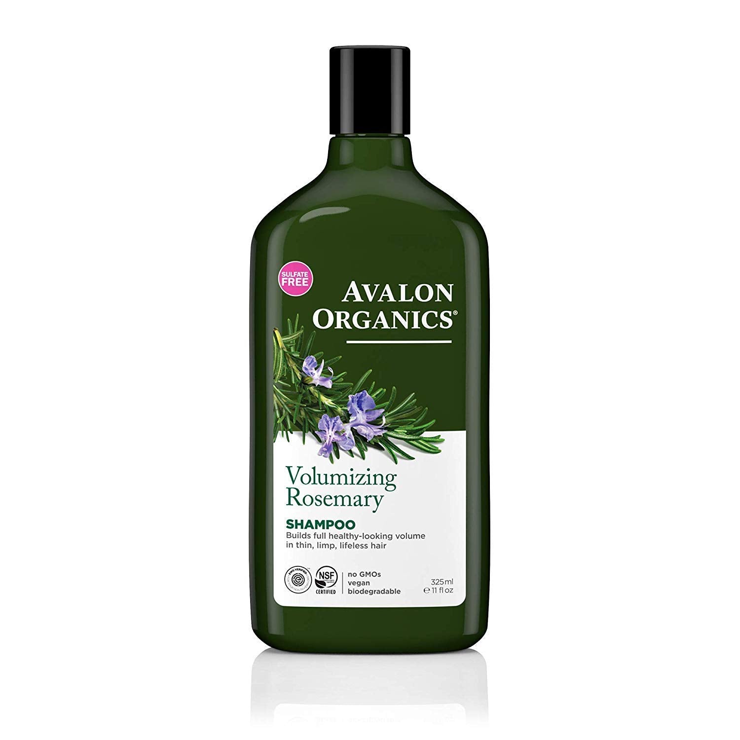 Avalon Organics Champú Romero: botella vertida para limpieza suave y aroma herbal.