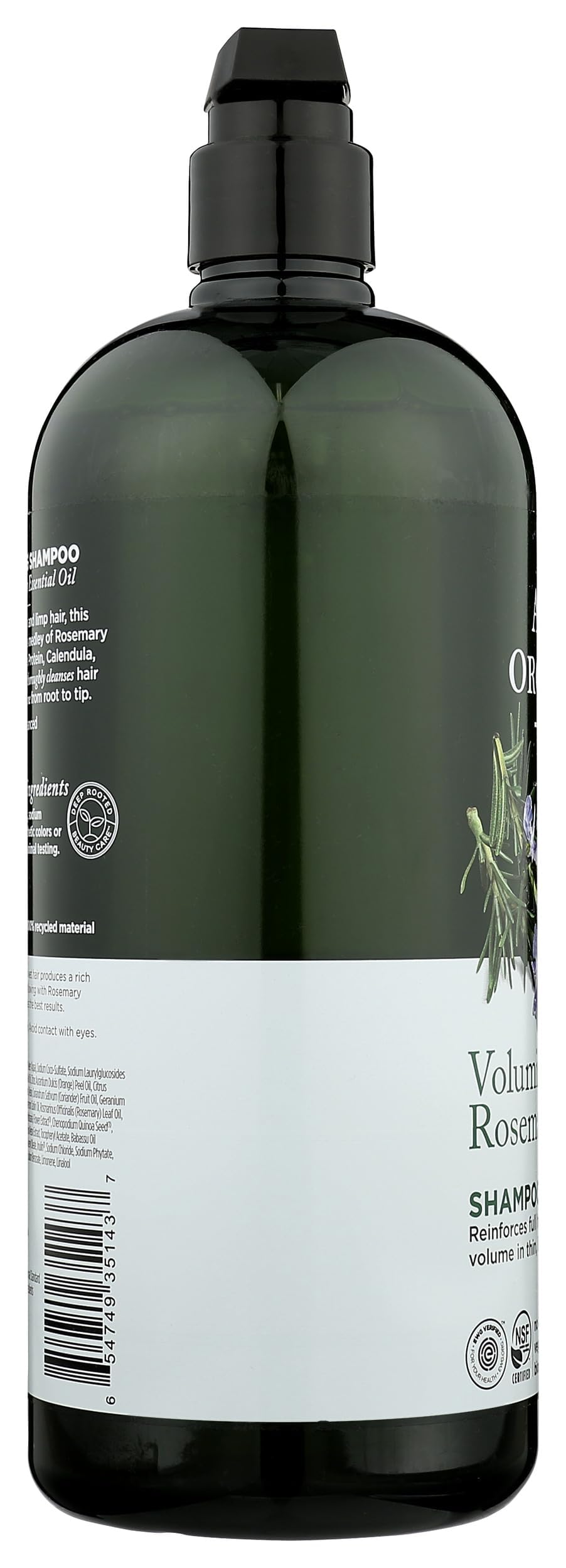 Ingredientes orgánicos en champú Avalon Organics Romero, con quinoa y aloe.