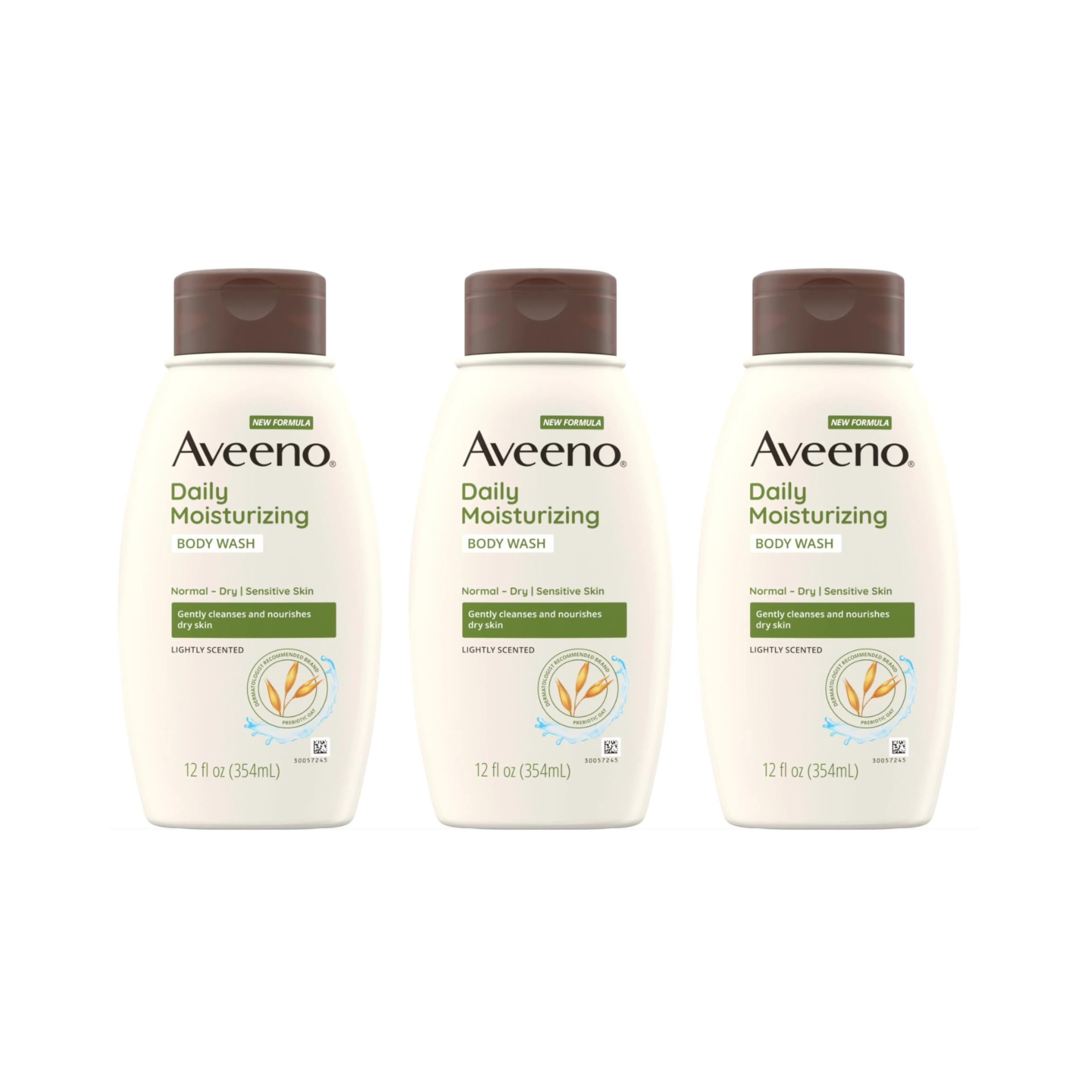 Aveeno pack de 3 botellas de ducha corporal hidratante para uso diario.