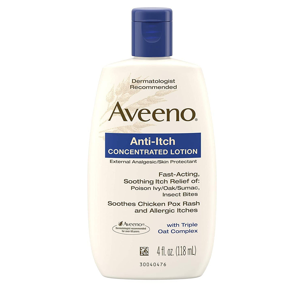 Aveeno loción concentrada antipicor avena, botella visible, uso diario suave.