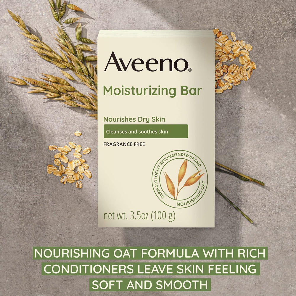 Textura suave de avena en barra Aveeno para exfoliación ligera.