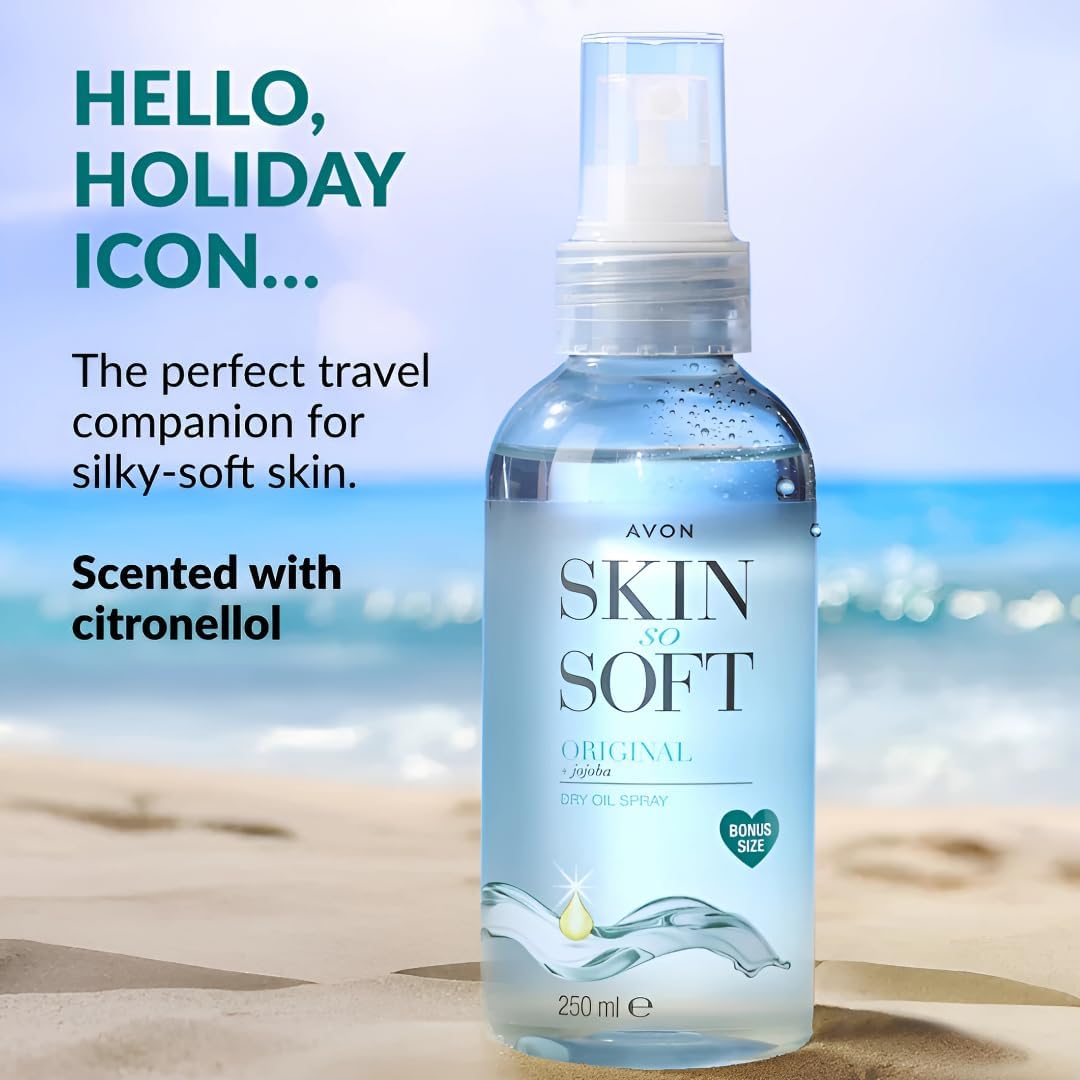 AVON SKIN SO SOFT Aceite Seco Original, absorción rápida tras la ducha para piel suave.