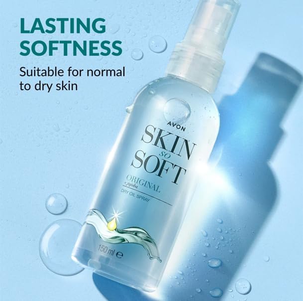 AVON SKIN SO SOFT Original Dry Oil Spray, absorcion rapida tras el rociado.