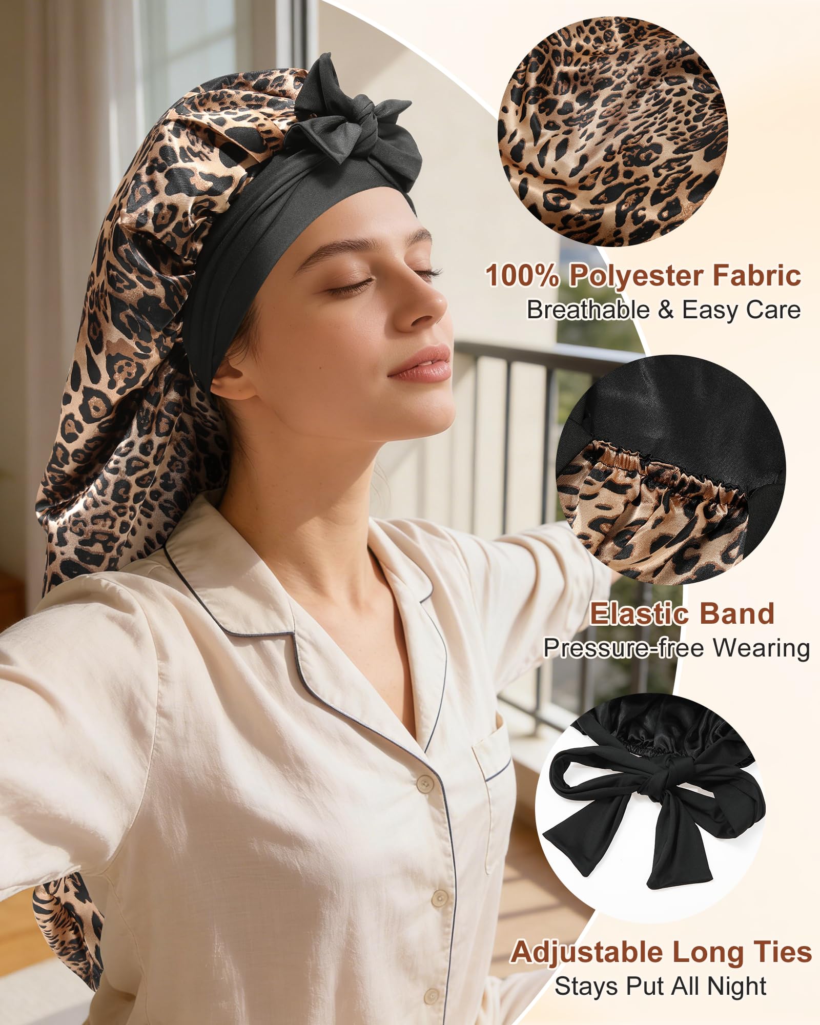 Bonete AWAYTR satin-ajuste elástico doble capa para evitar deslizamiento nocturno