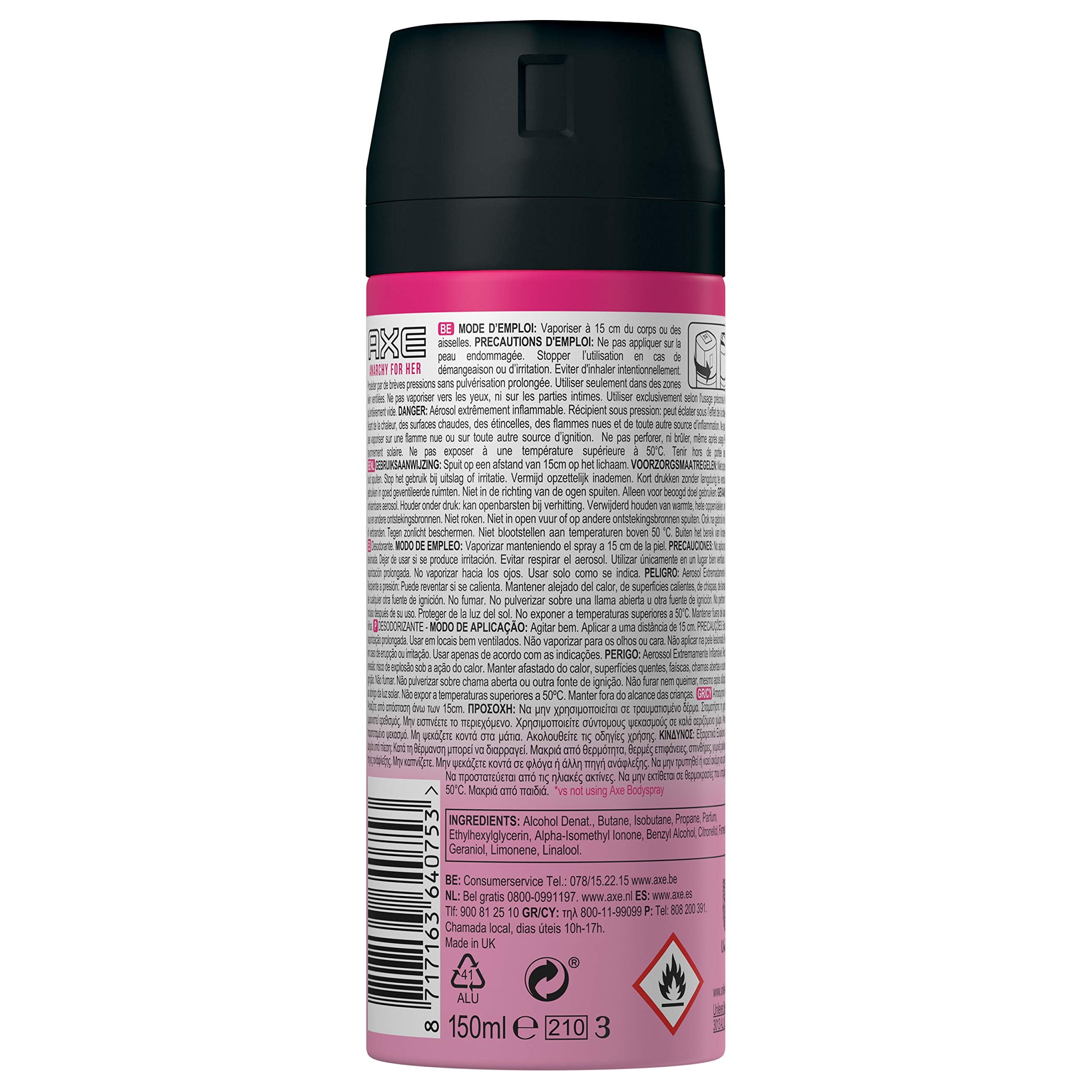 AXE Anarchy for Her deodorant bottle close-up highlighting ergonomic design for daily use.