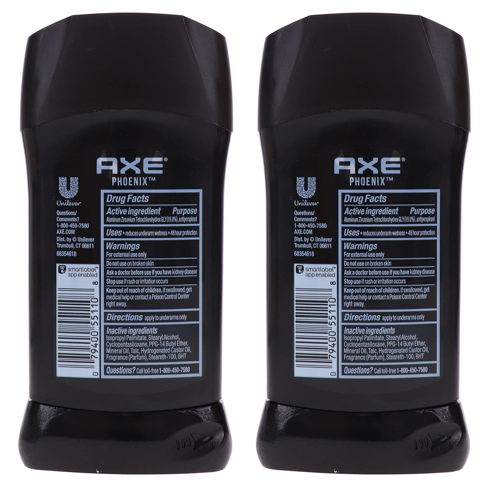 AXE Phoenix deodorant back label details ingredients and 24-hour protection