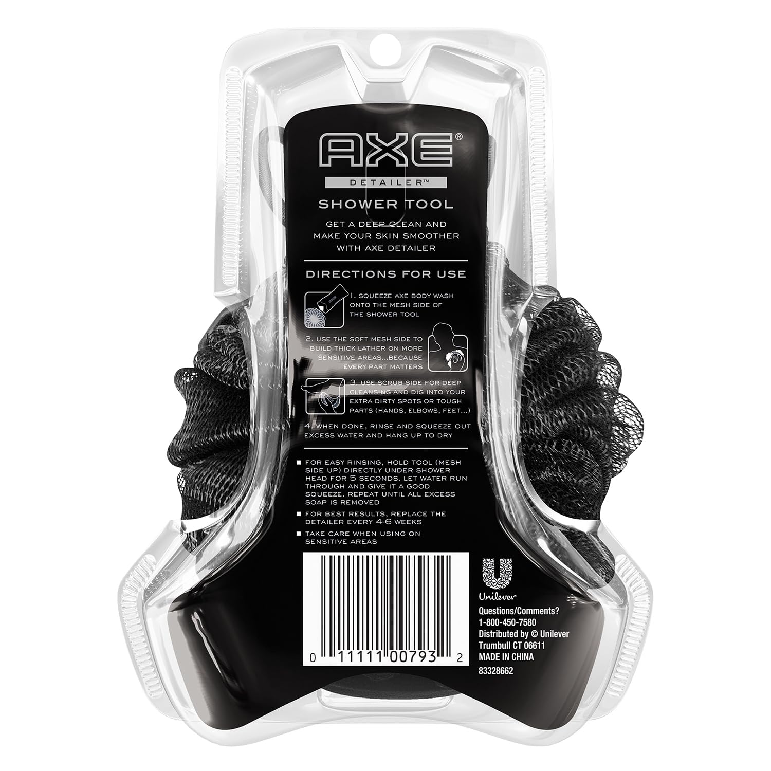 AXE Lado de malla espumante gris para generar espuma rica sin irritación.