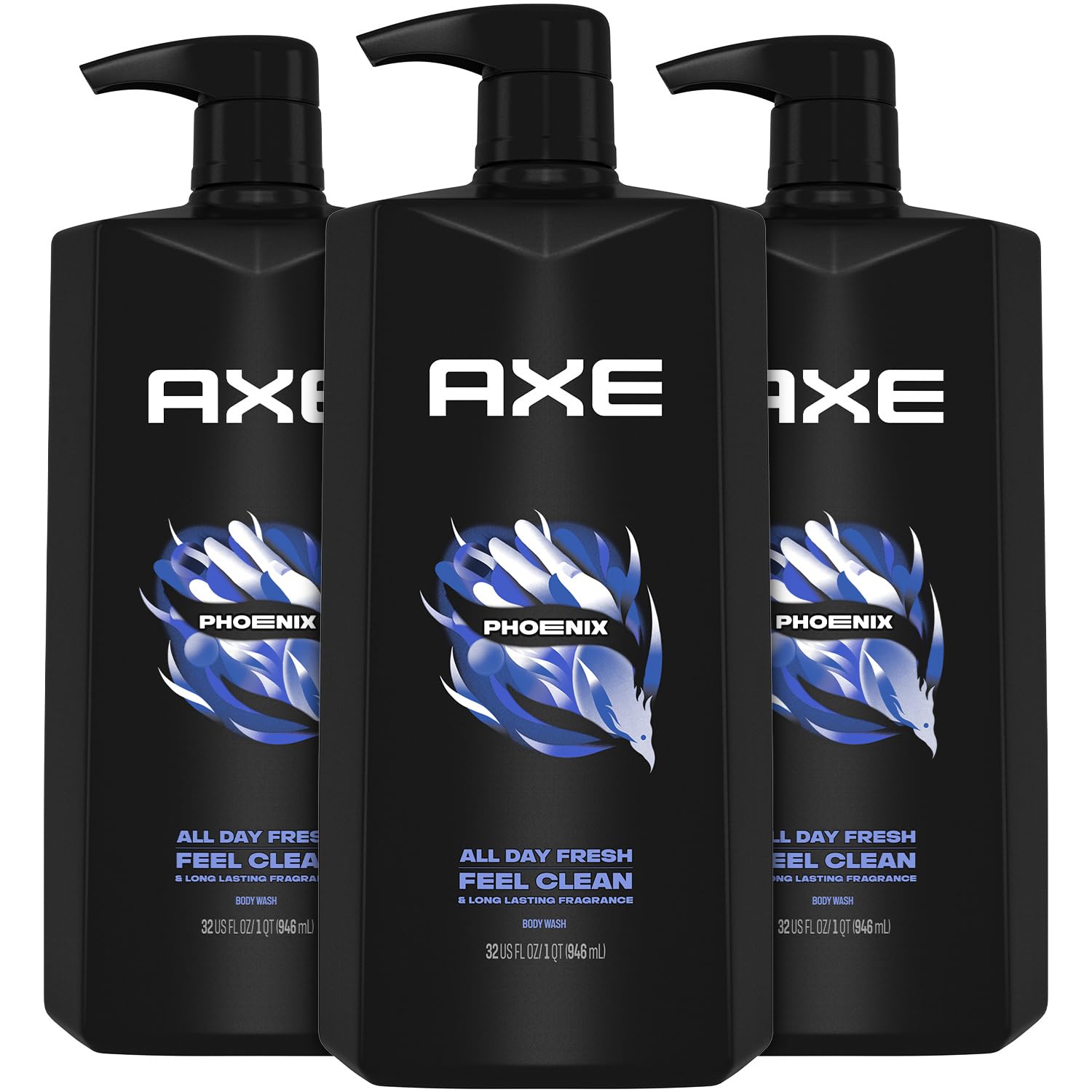 AXE Phoenix gel de ducha muestra la botella y el empaque, fragancia fresca que impulsa la rutina matutina