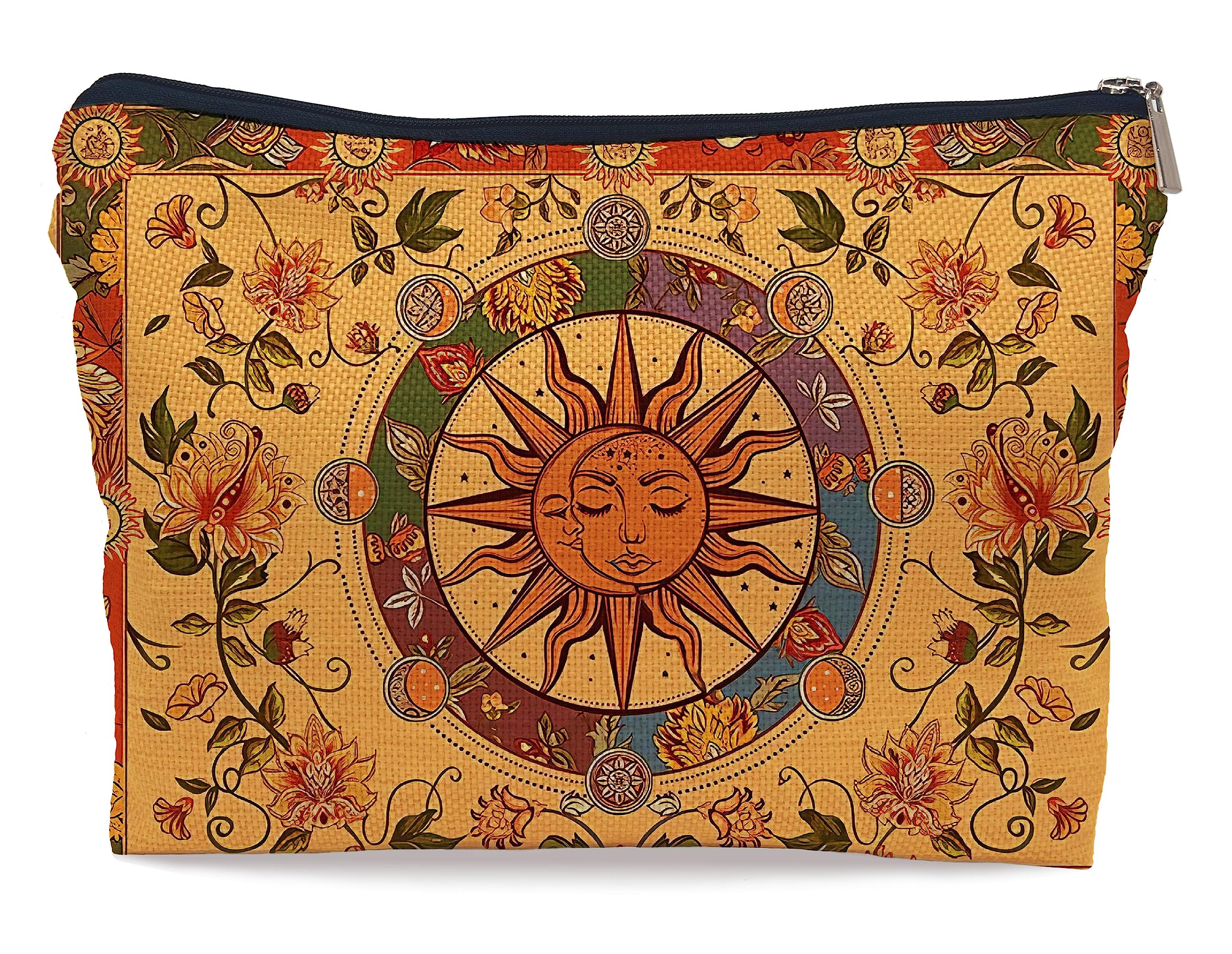 Ayxvt bolsa maquillaje boho sol y luna, ideal para uso diario y organización.