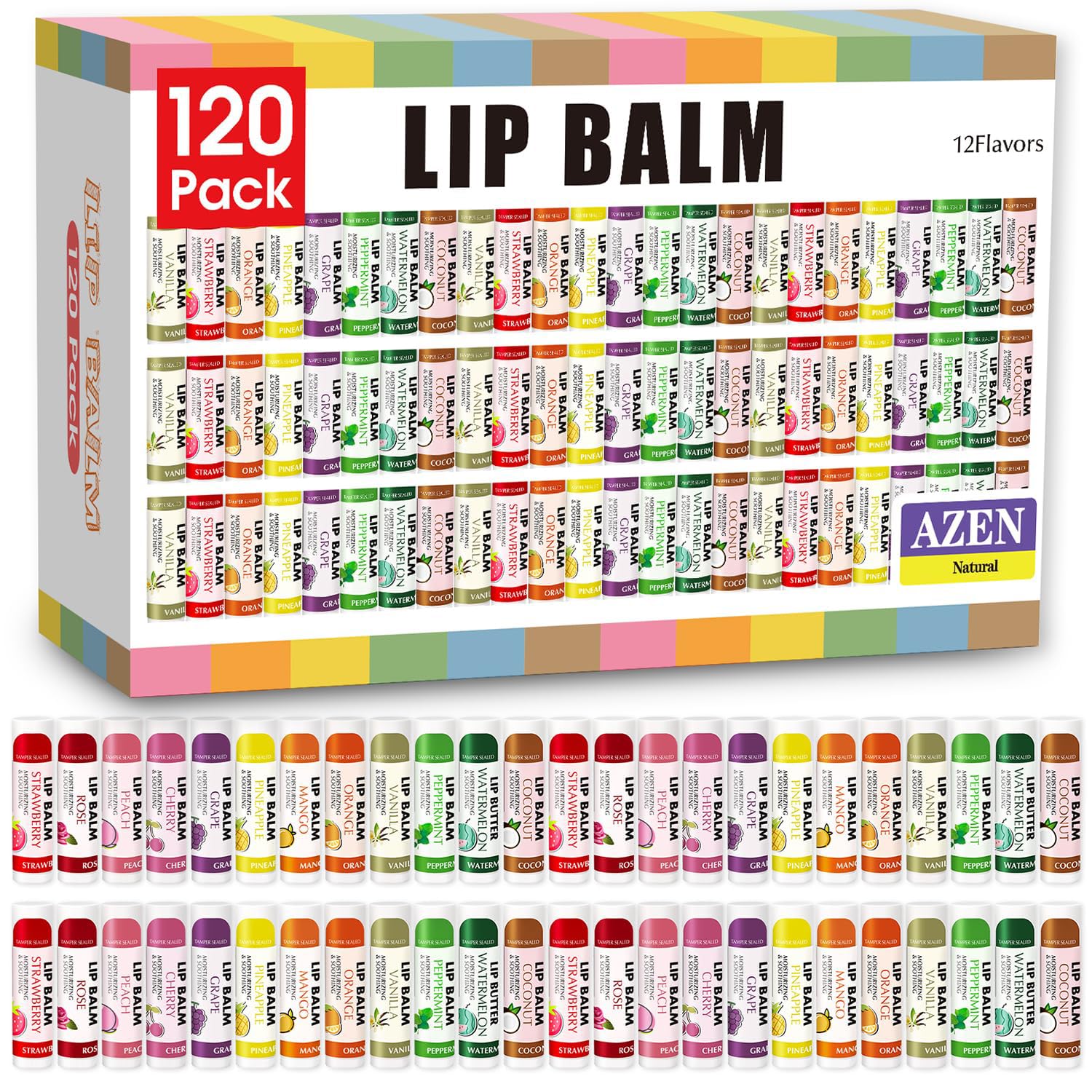 AZEN bálsamo labial, envase grande, doce sabores para hidratación diaria
