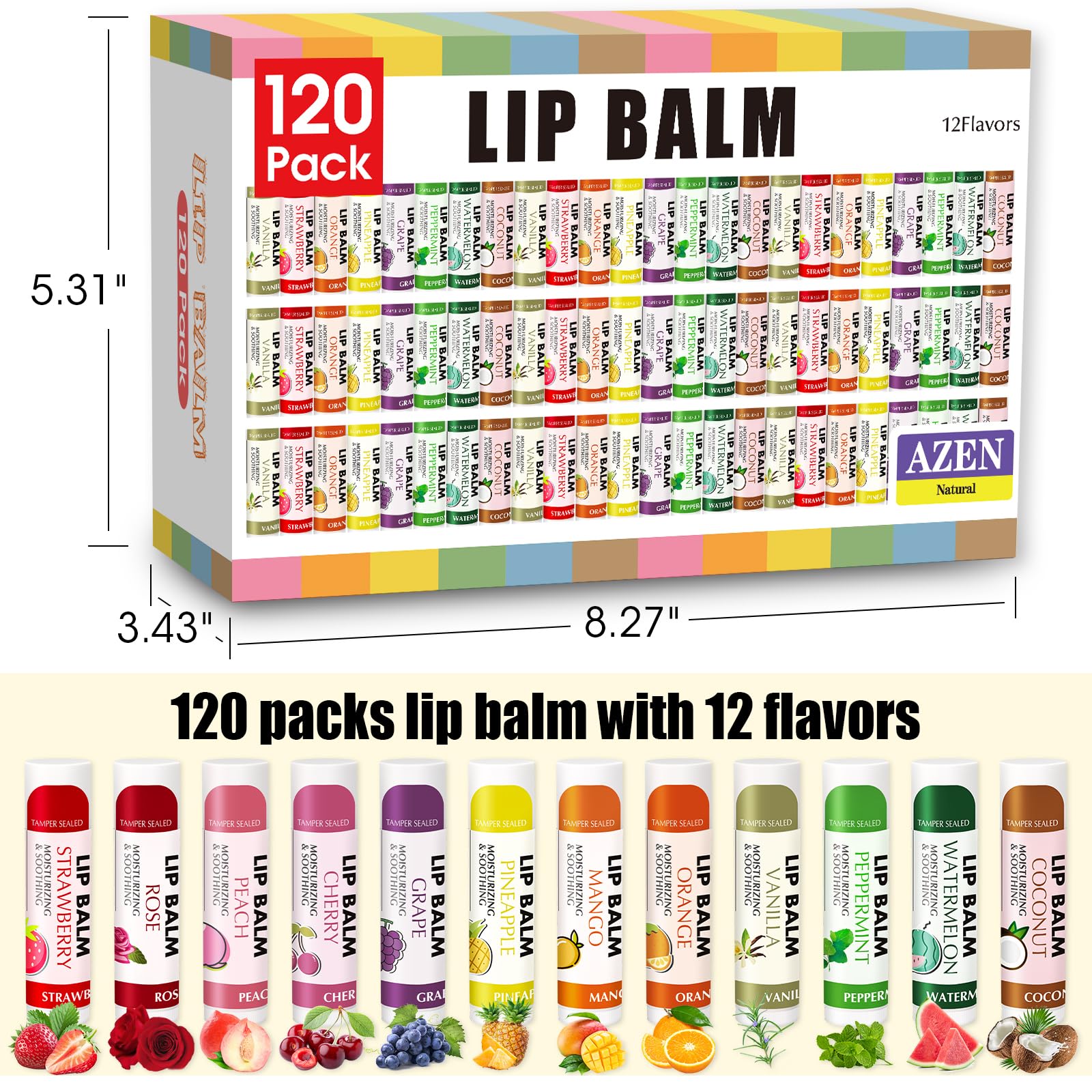 AZEN bálsamo labial 12 sabores naturales para uso diario