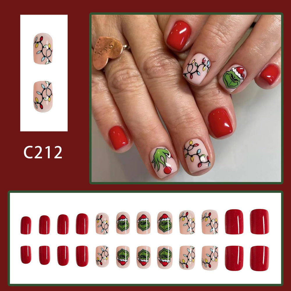AZTSYT uñas postizas diseño monstruo verde con enredaderas, ideal para looks temáticos