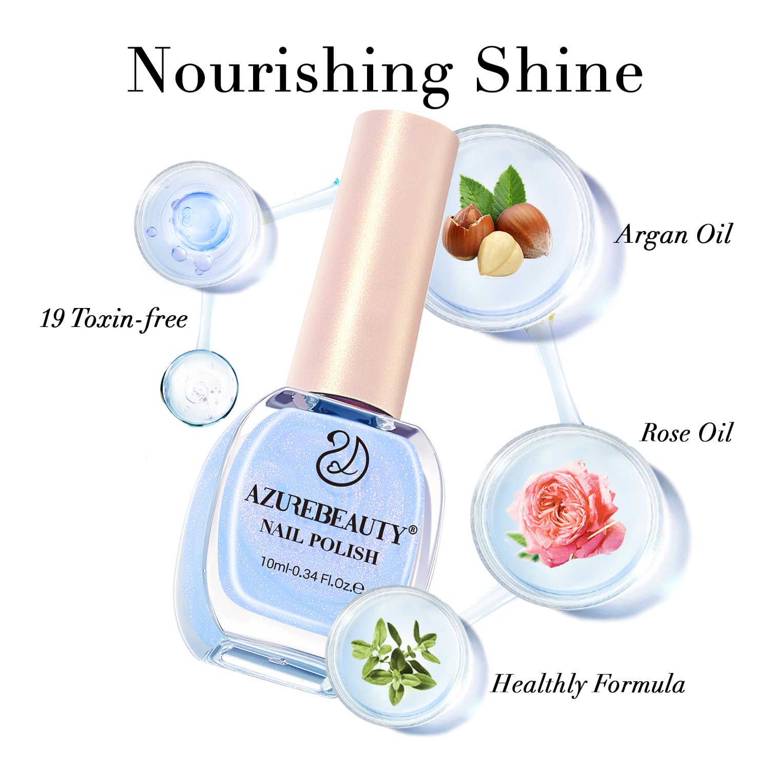 AZUREBEAUTY Esmalte Celestial Azul, ingredientes no irritantes para uñas sanas.