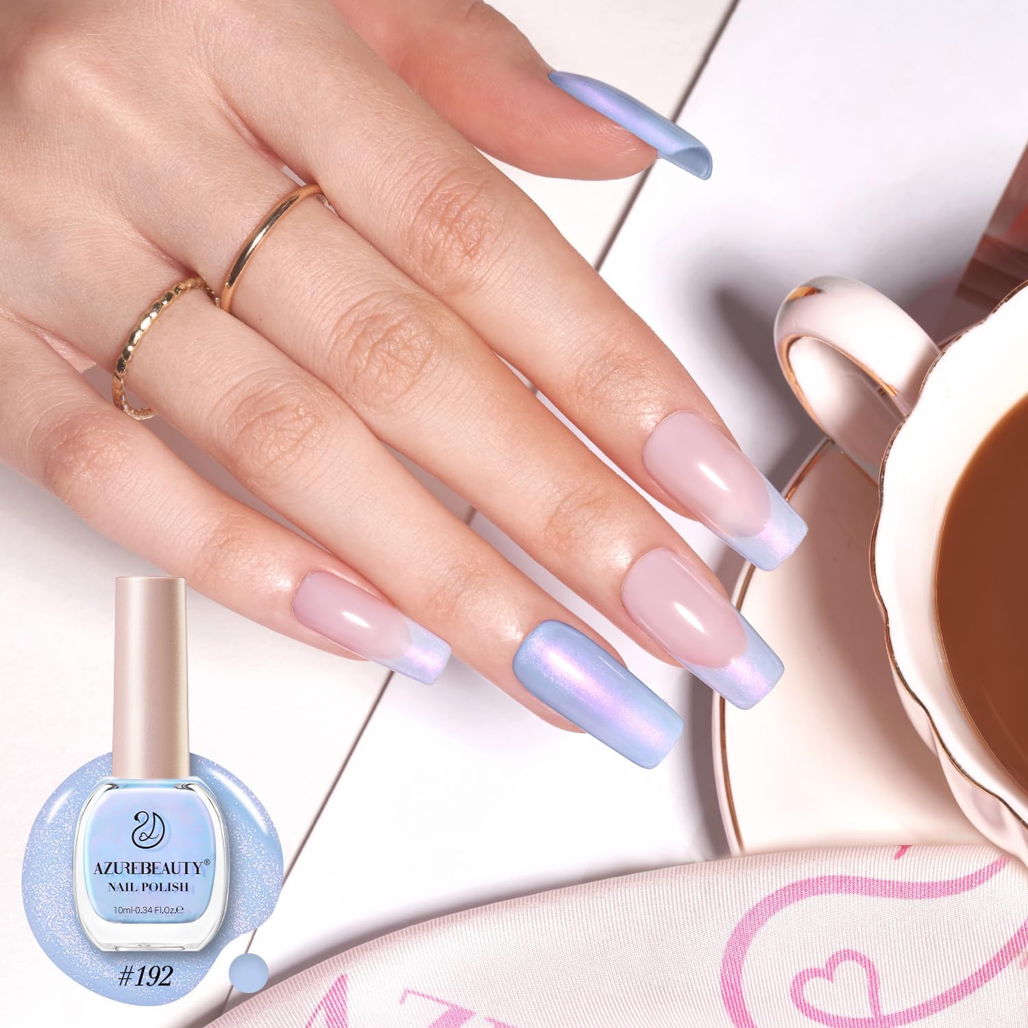 AZUREBEAUTY Esmalte Celestial Azul, acabado brillante y duradero para uñas limpias todo el dia.