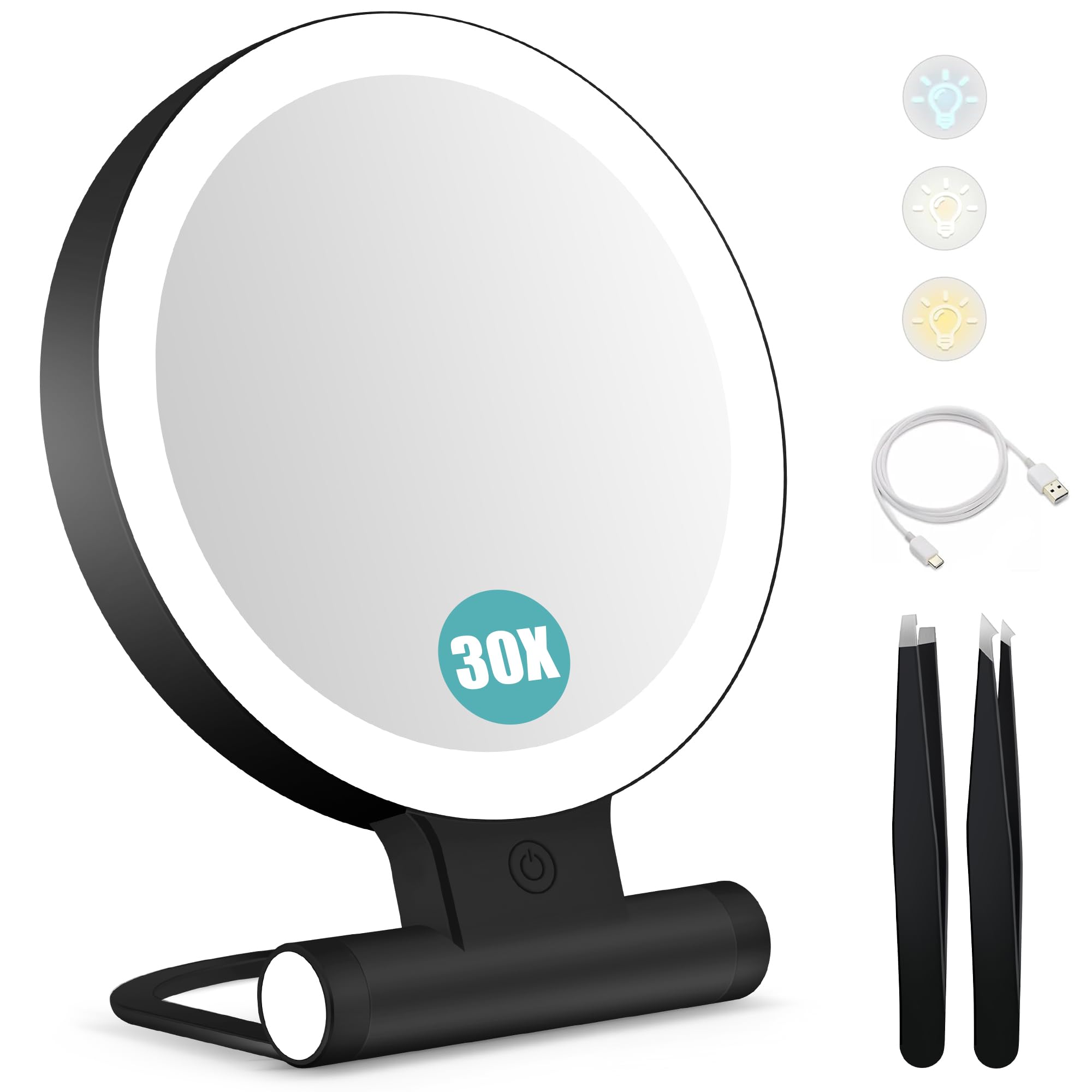 Espejo con luz B Beauty Planet y aumento 30x para detalles nítidos