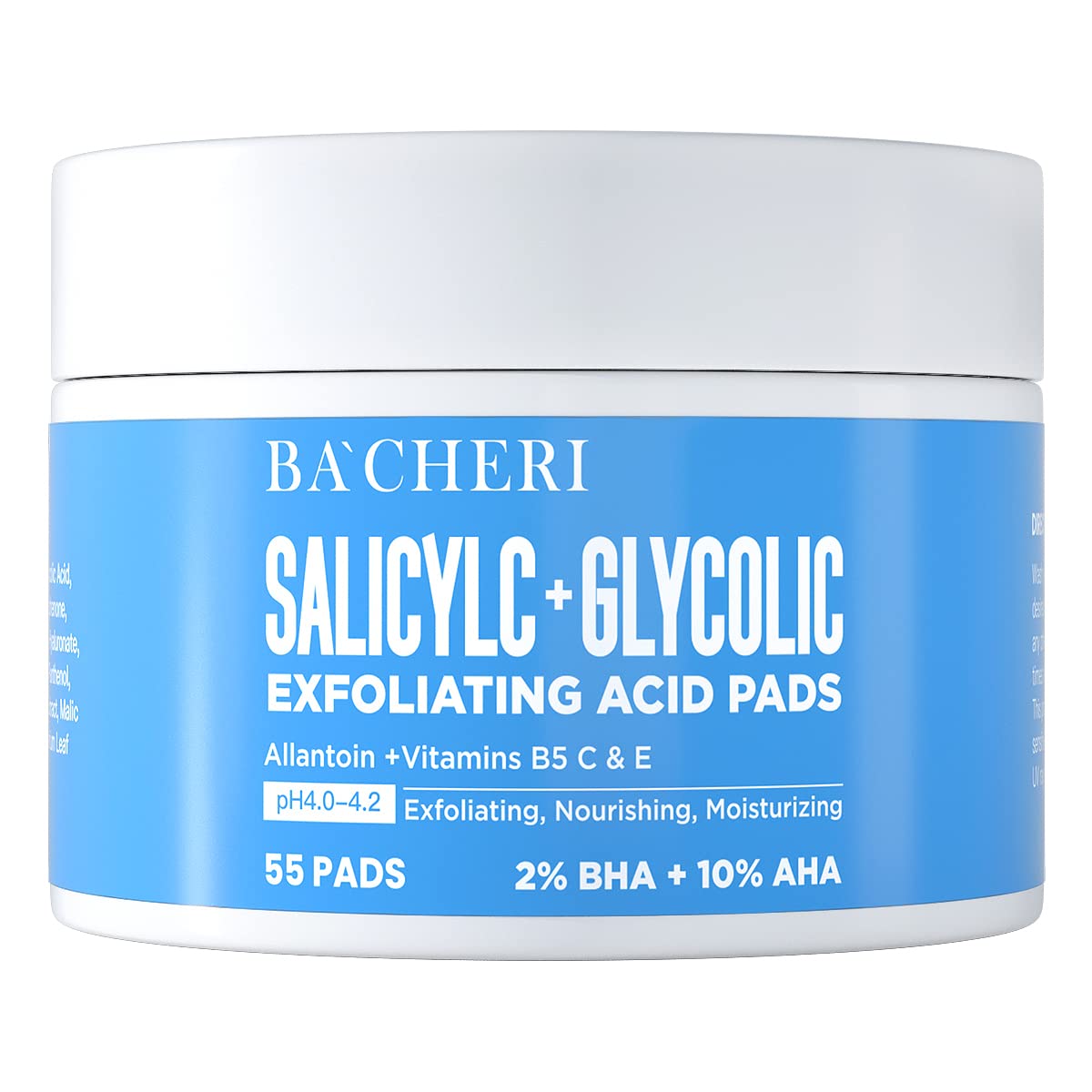 BACHERI tiras exfoliantes con ácido glicólico al 10% para piel suave.
