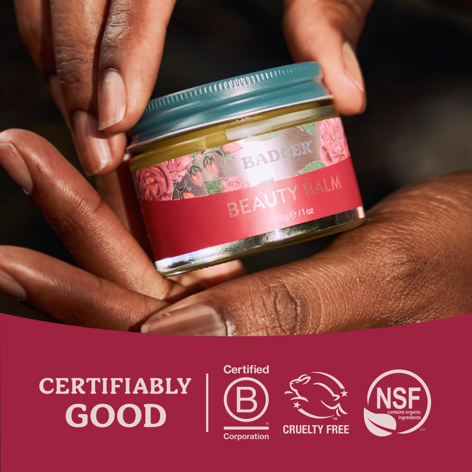 Cuidado corporal ligero con Badger Rose Beauty Balm para piel sensible