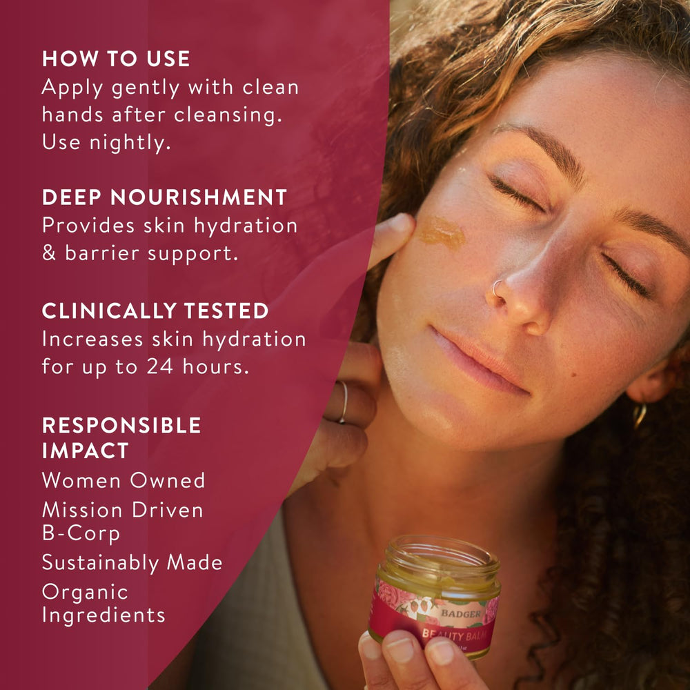 Ingredientes orgánicos de Badger Rose Beauty Balm para cuidado diario