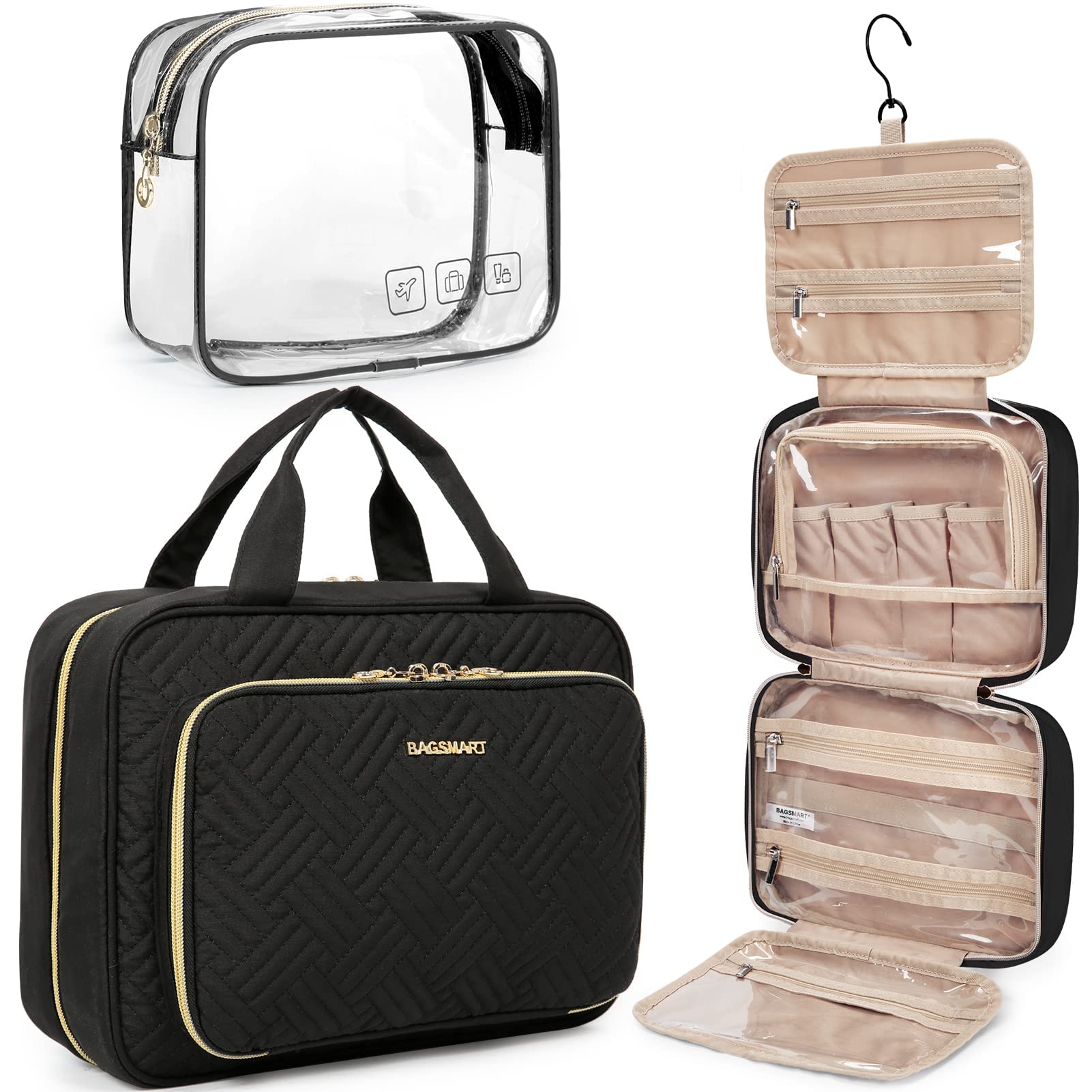 BAGSMART bolsa de aseo colgante con gancho 360 grados para viajar