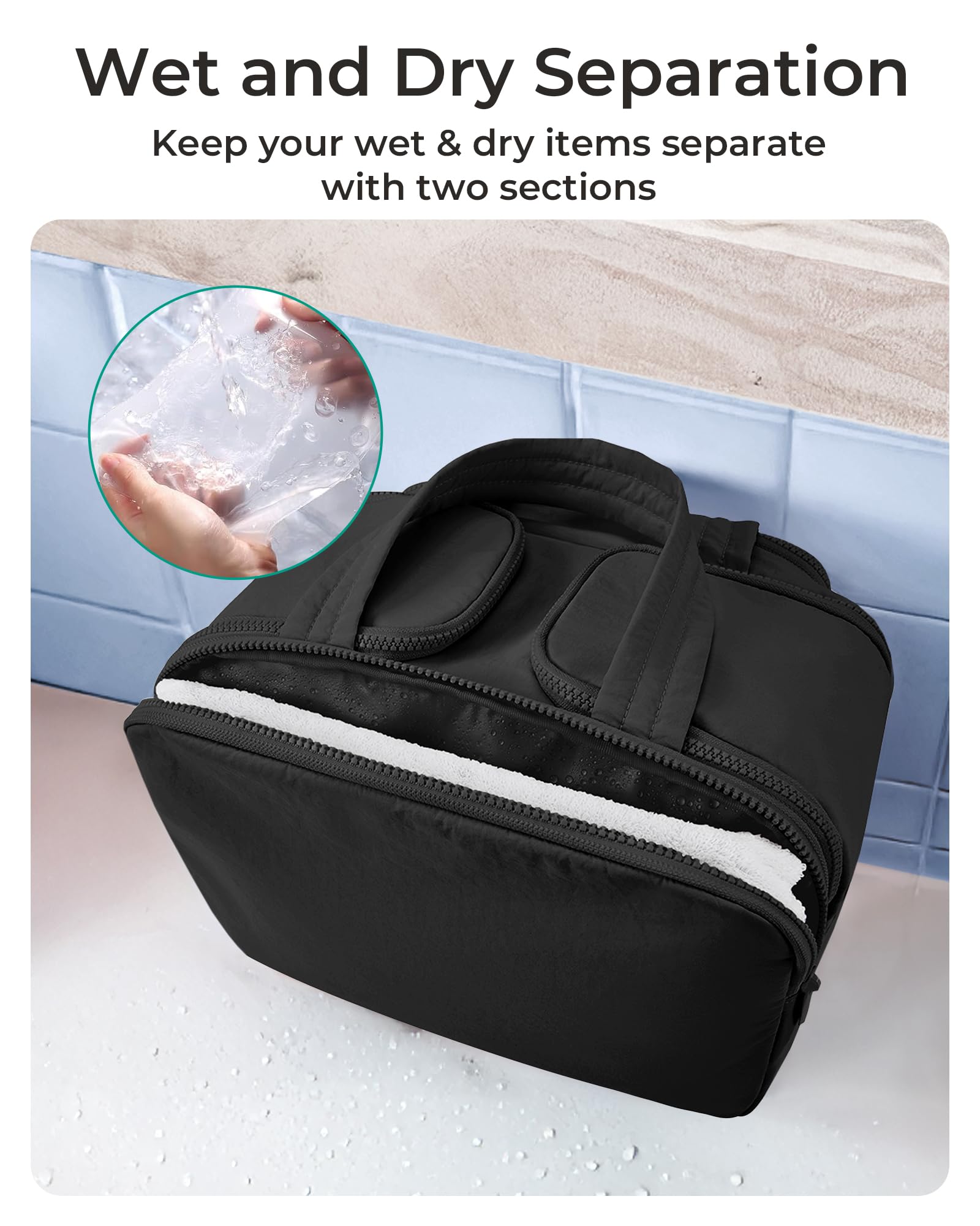 BAGSMART diseño de separación húmedo-seco para mantener productos compatibles y fáciles de limpiar