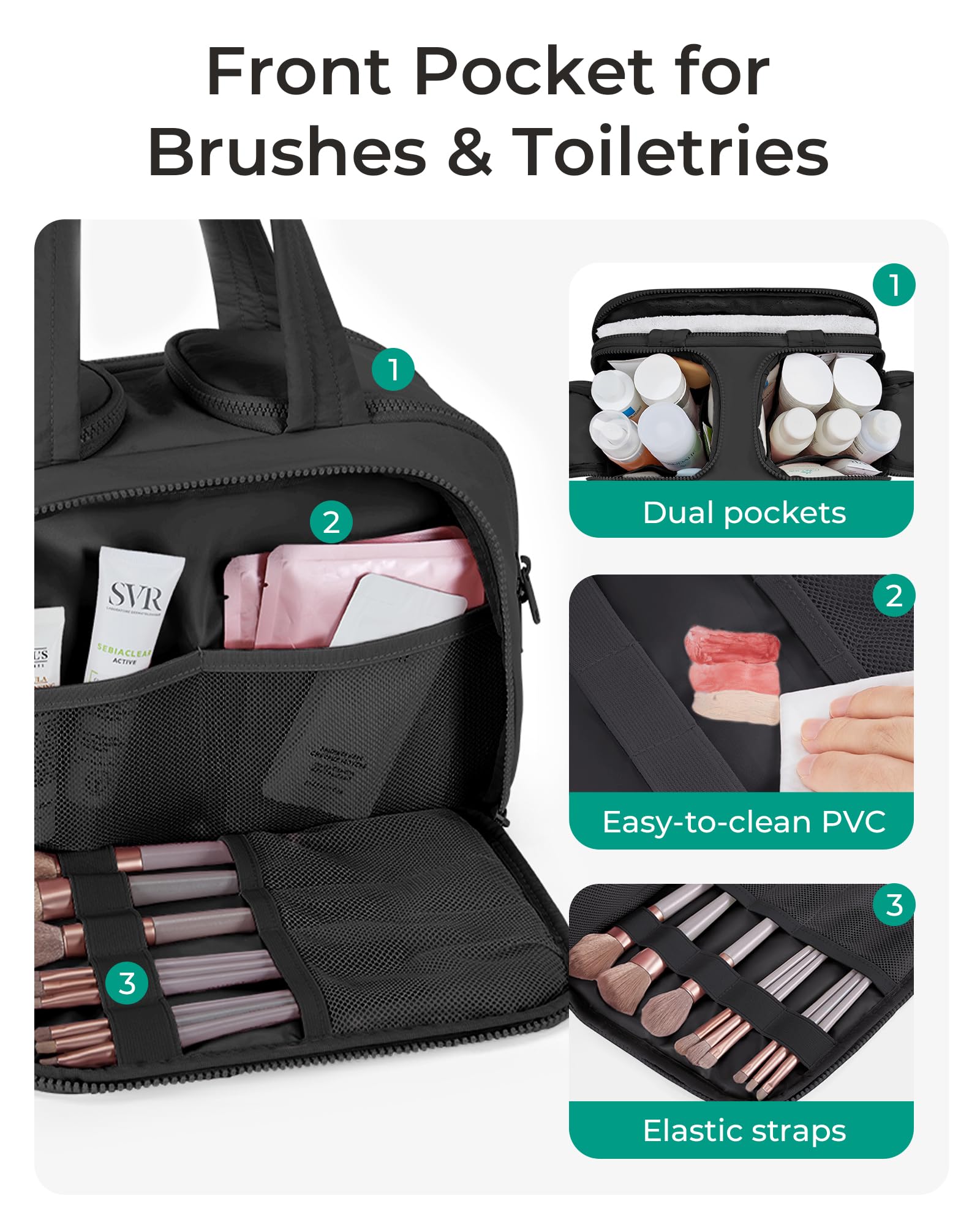BAGSMART bolso de aseo de viaje en Taslan suave, sensación agradable y ligero