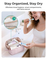 BAGSMART bolso maquillaje acolchado, exterior elegante para viajar con comodidad.