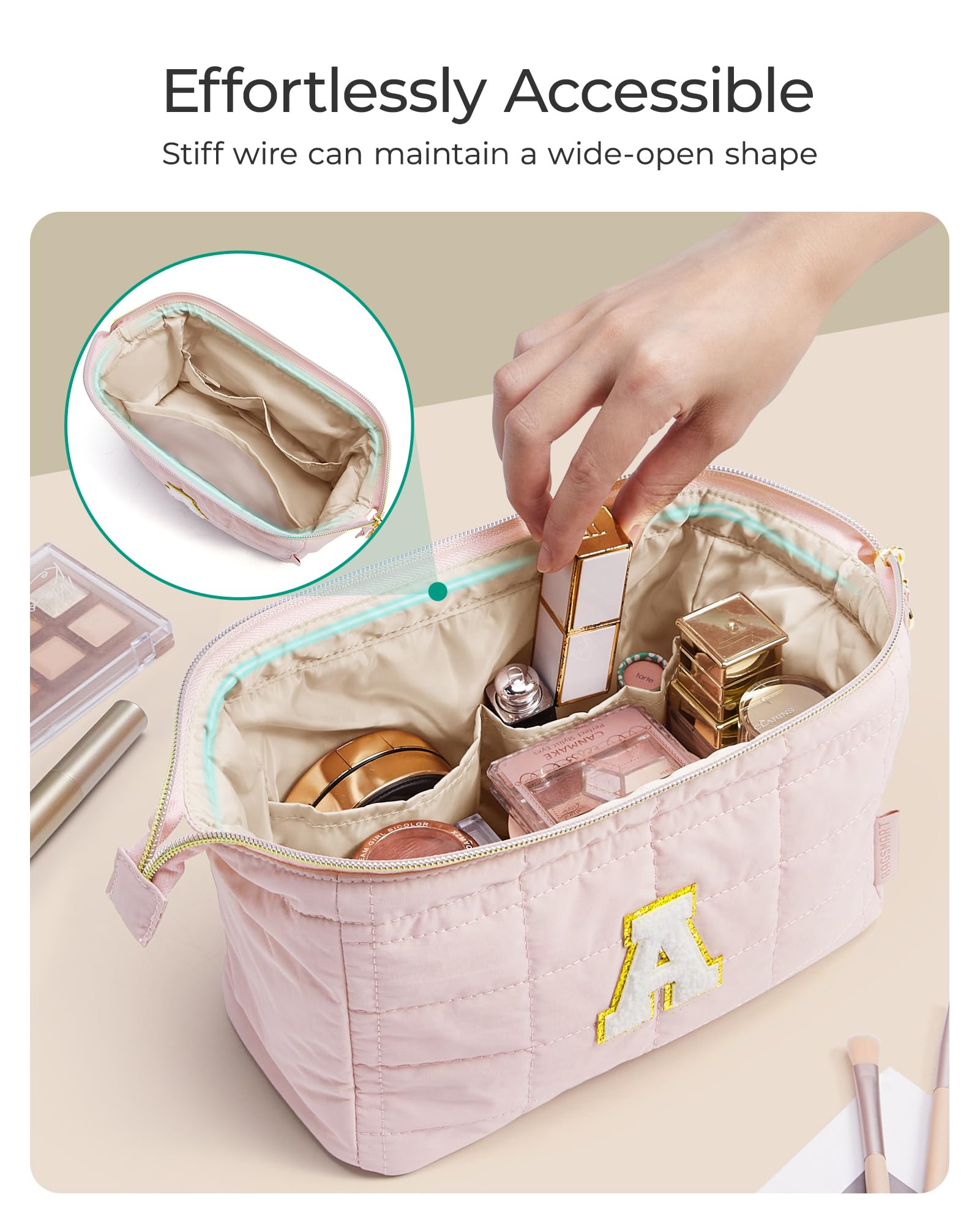 BAGSMART bolso maquillaje con bolsillos interiores organizados