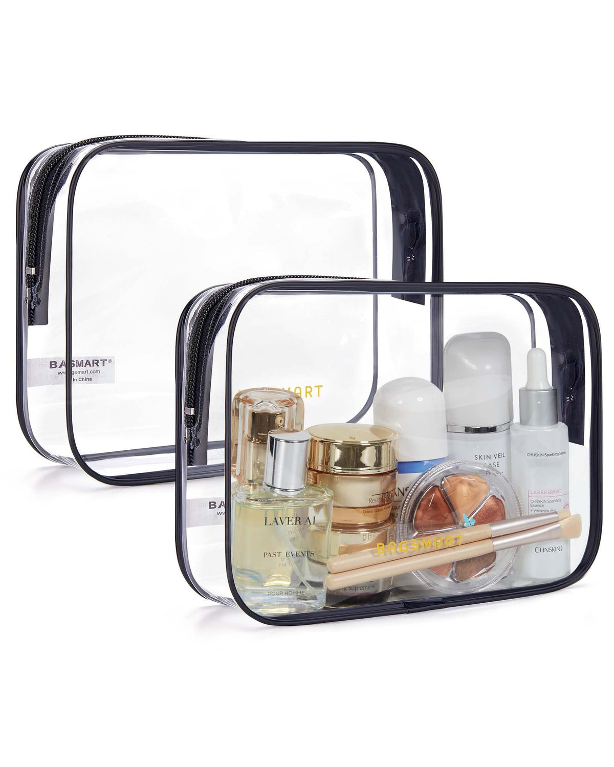BAGSMART neceser transparente 2 piezas, fácil organización para viajar en cabina