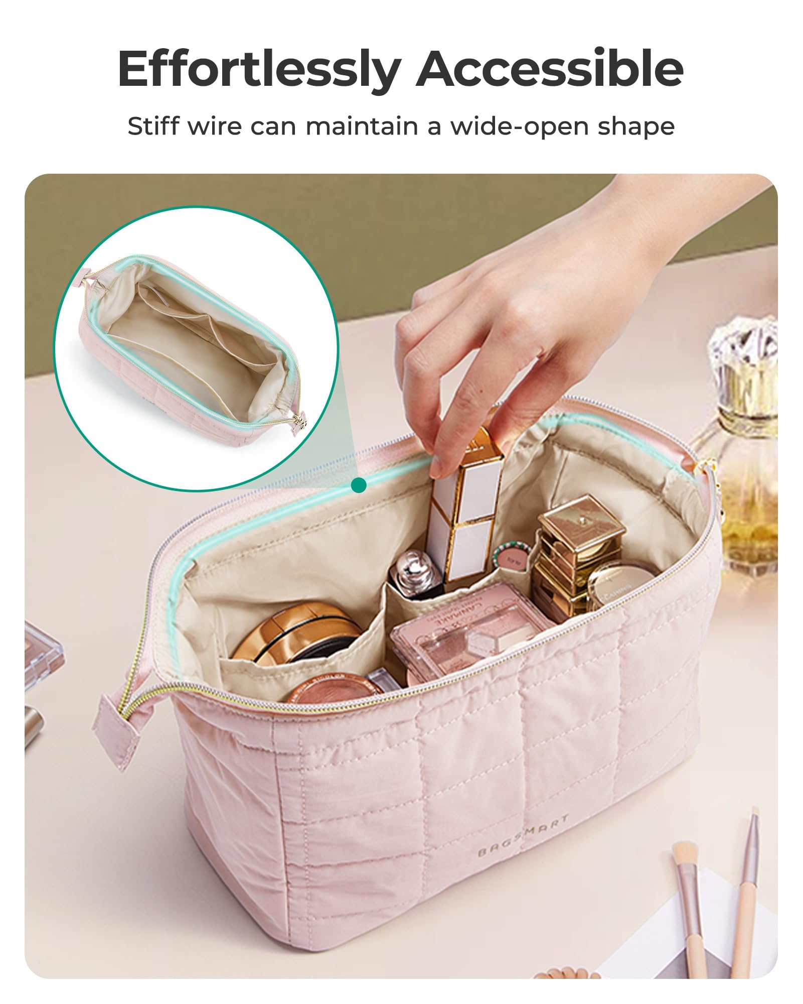 BAGSMART bolsillo con revestimiento PVC protege brochas y evita filtraciones.