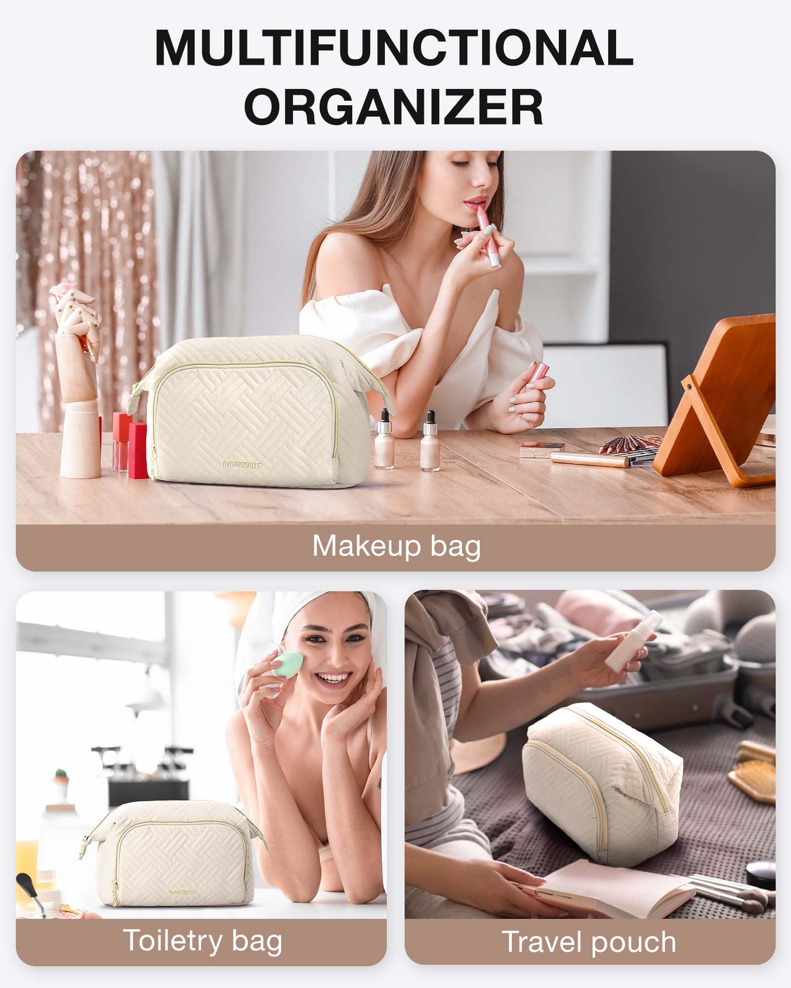 BAGSMART Travel Makeup Bag tejido resistente al agua protege cosméticos