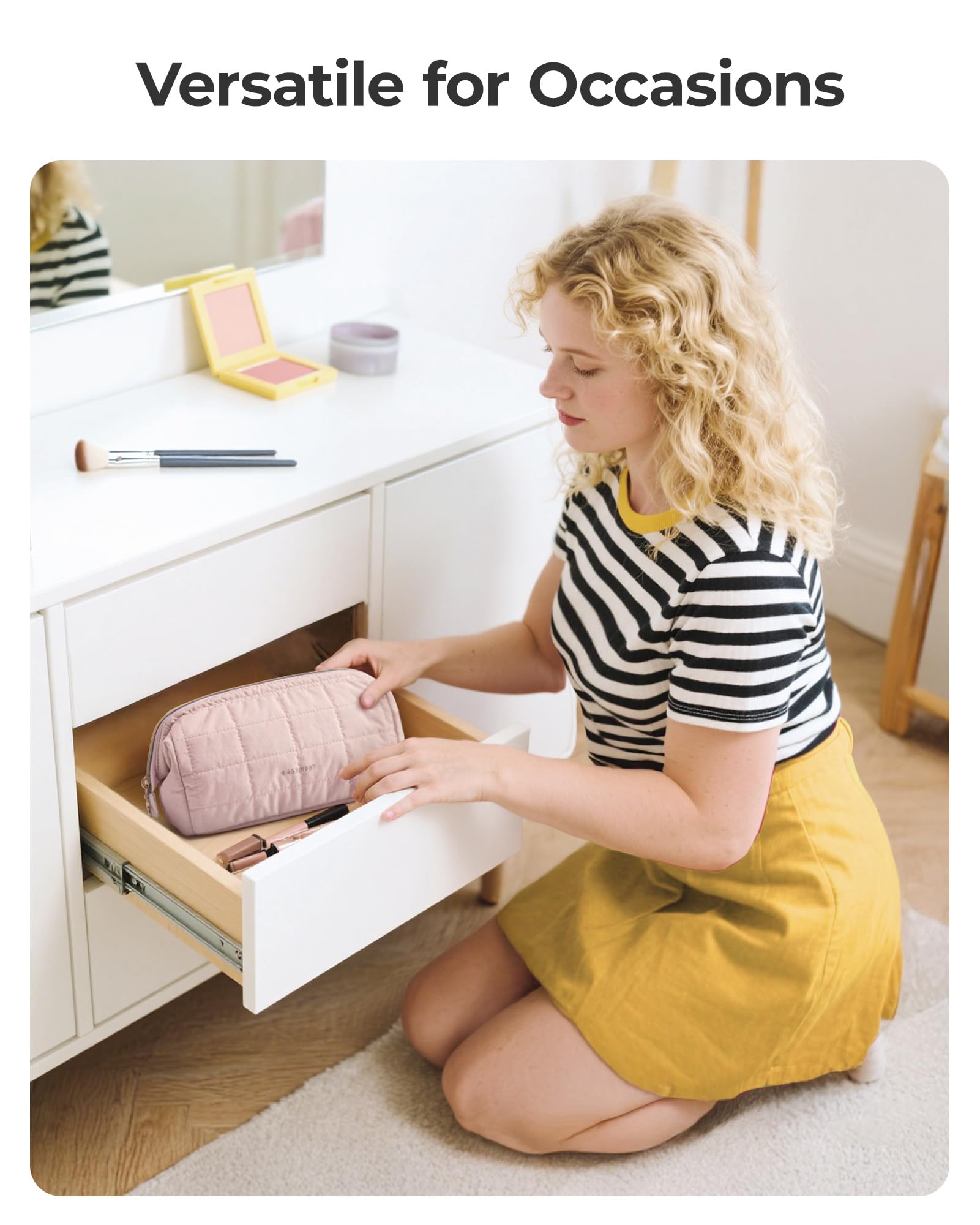 BAGSMART uso diario y viaje: organización versátil para maquillaje camel