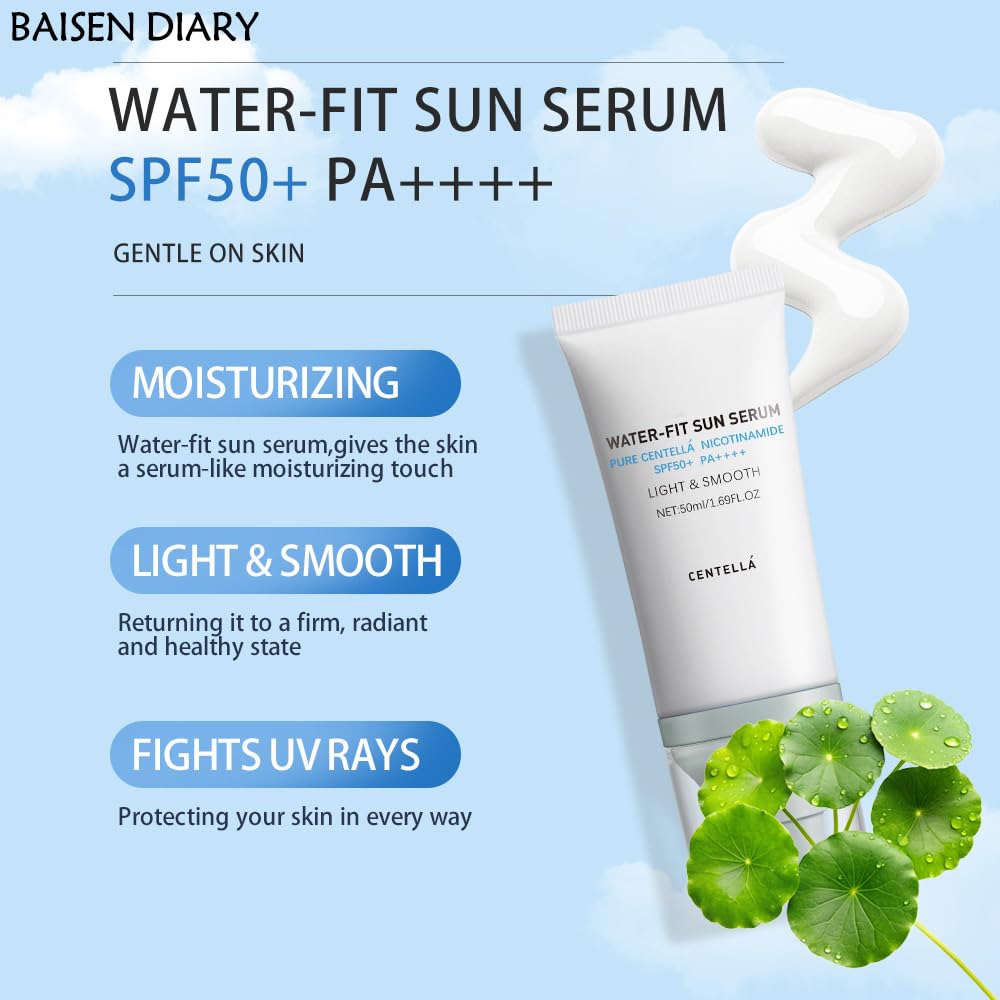 Silky BAISEN DIARY Centella sunscreen texture ideal for all-day wear.