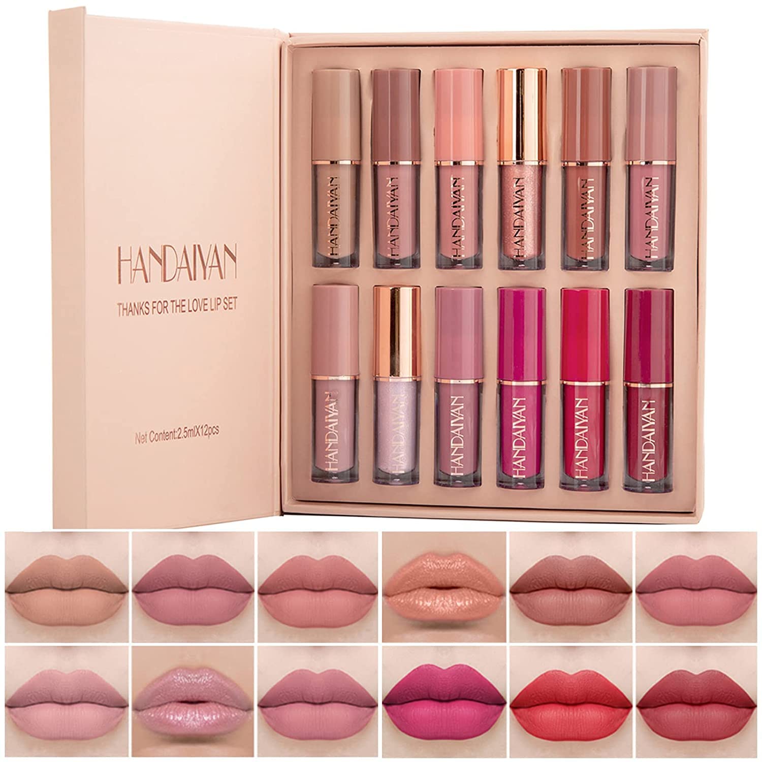 Conjunto BAISEN DIARY de labios: doce tonos mate y brillo para uso diario.