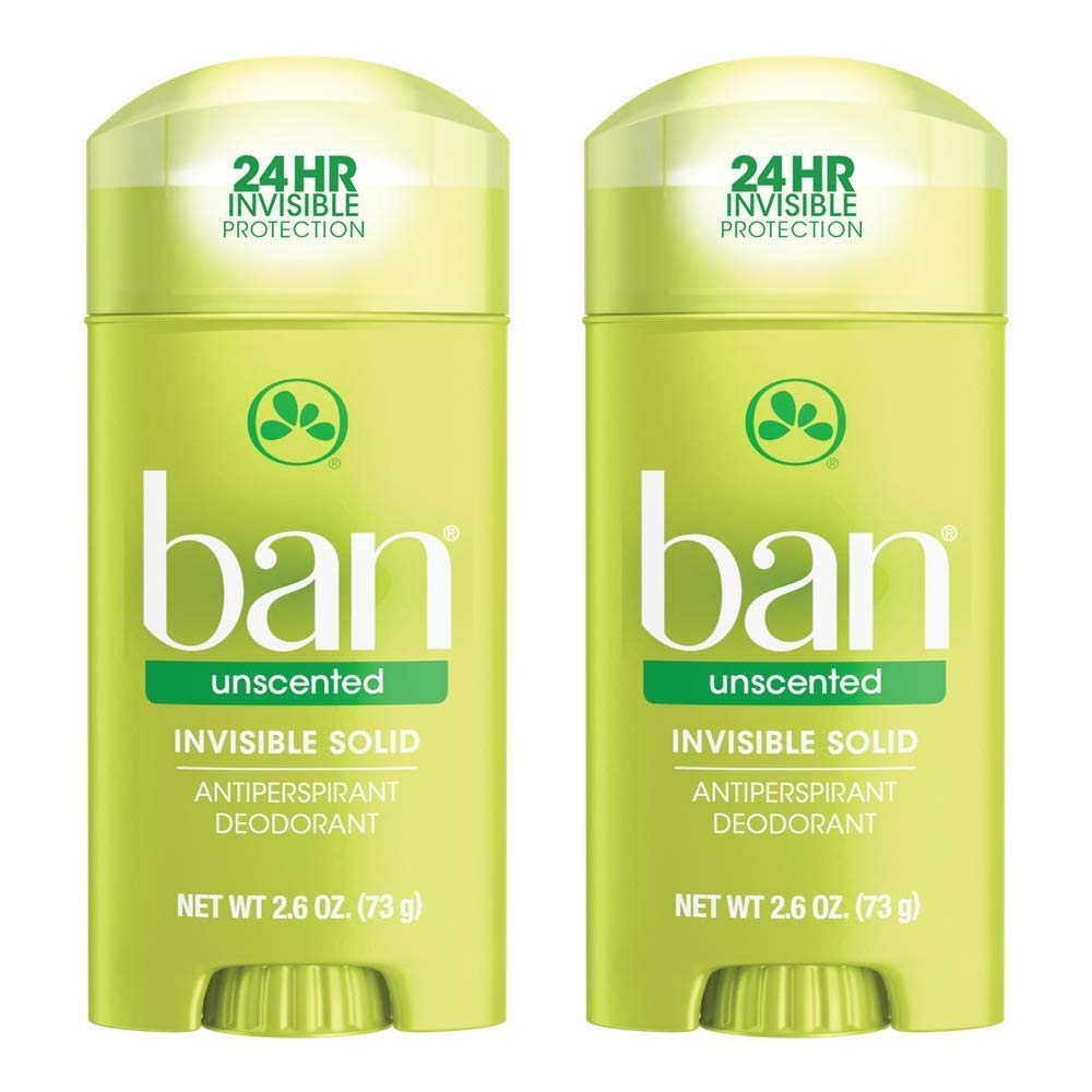 Ban desodorante invisible sin fragancia, paquete de dos, cómodo para uso diario sin manchas.