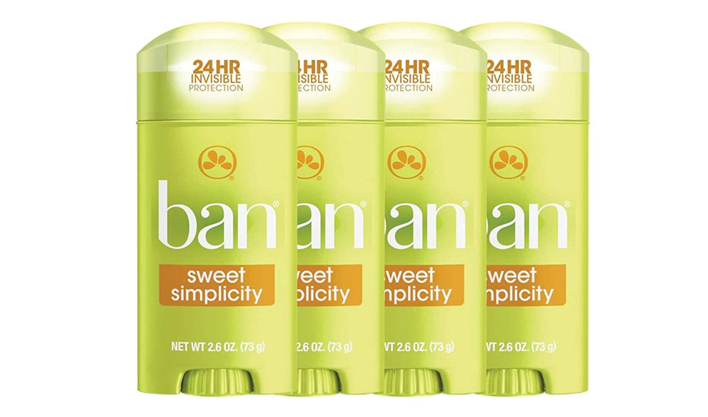 Ban desodorante invisible sólido con aroma dulce de fruta y jazmín, sin residuos visibles.