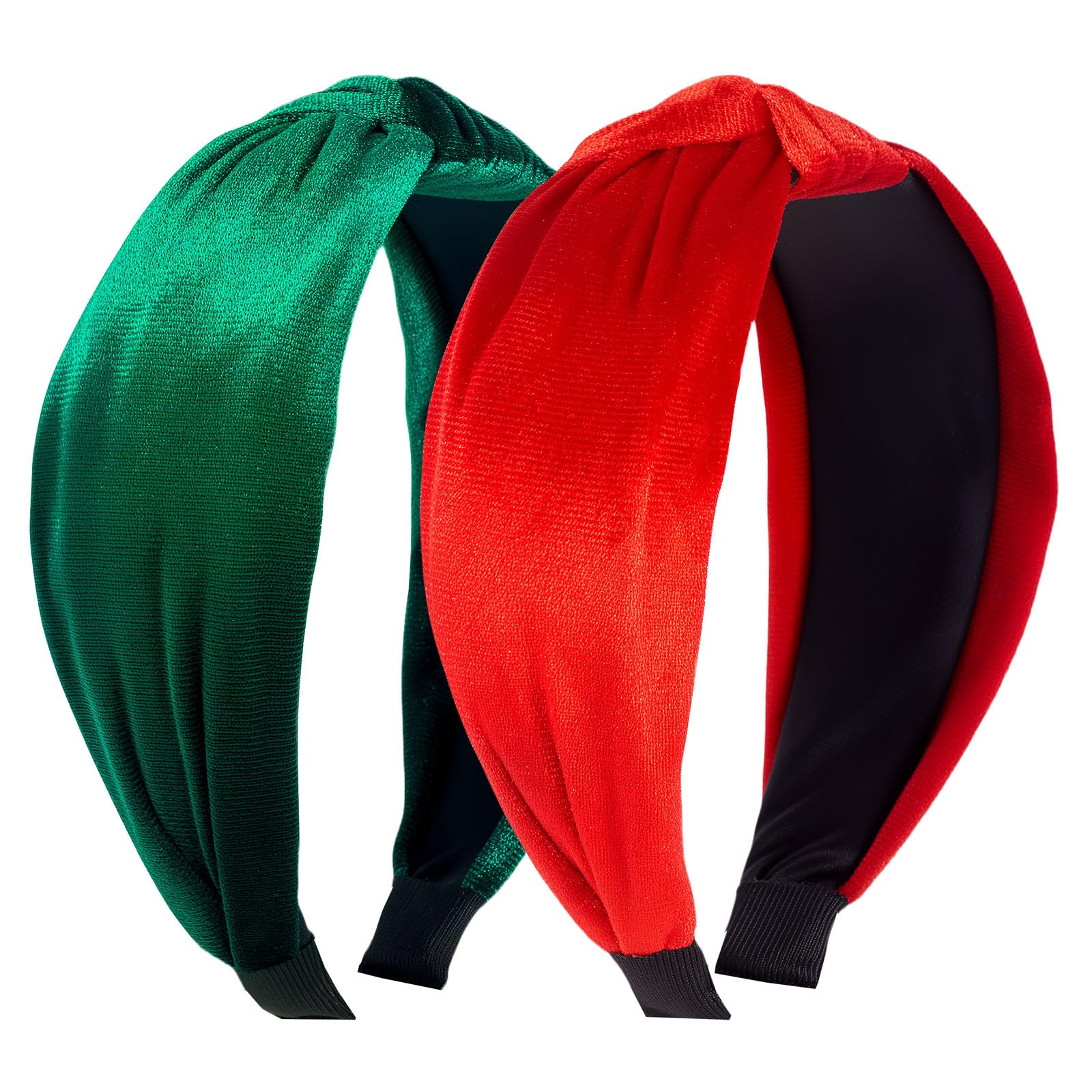 Banda nudo navideño con terciopelo rojo y verde para un aspecto festivo.