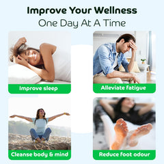 Bandoo Foot Pads, uso nocturno con bambú-vinagre-tourmalina para relajación de pies.
